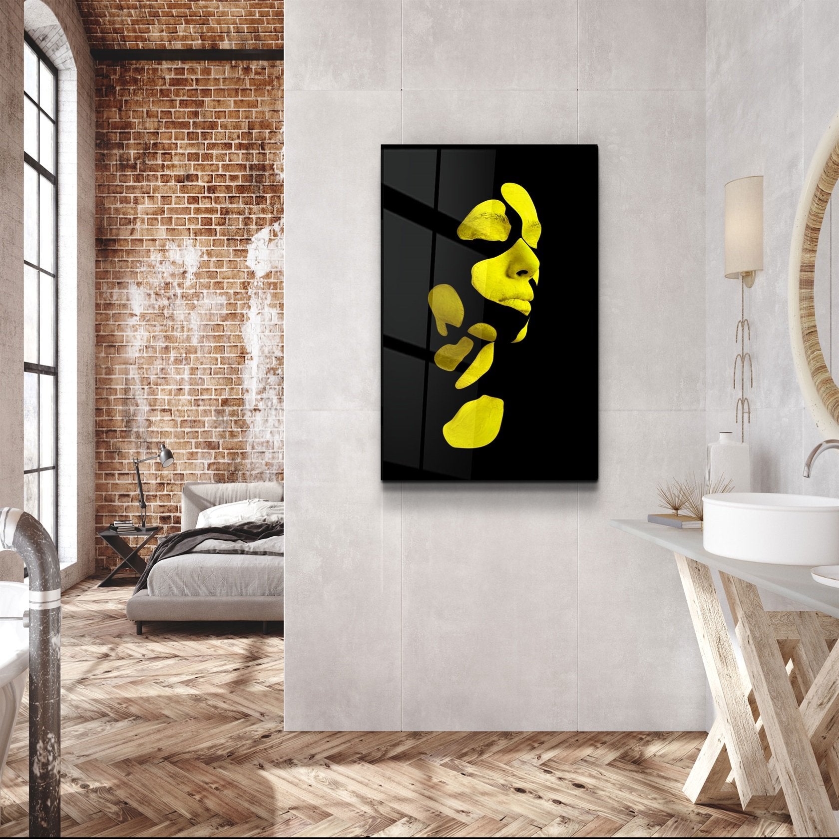 ・"Mysterious Yellow Face"・Glass Wall Art