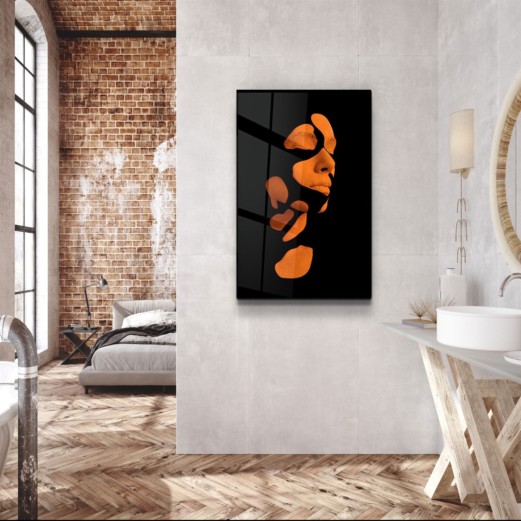 ・"Mysterious Orange Face"・Glass Wall Art