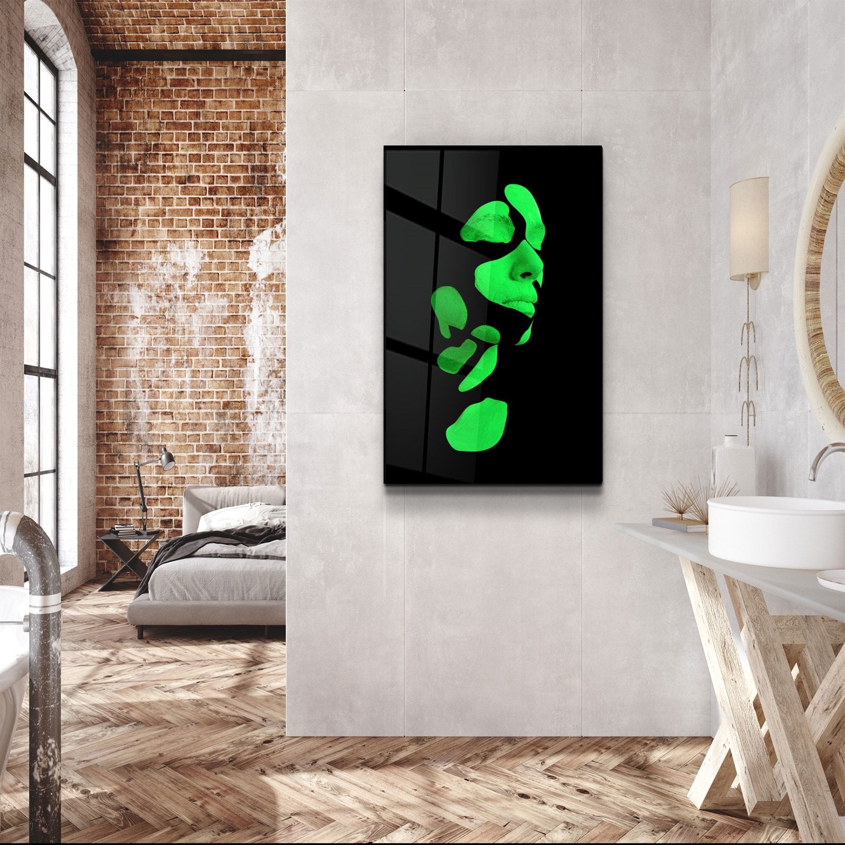 ・"Mysterious Green Face"・Glass Wall Art