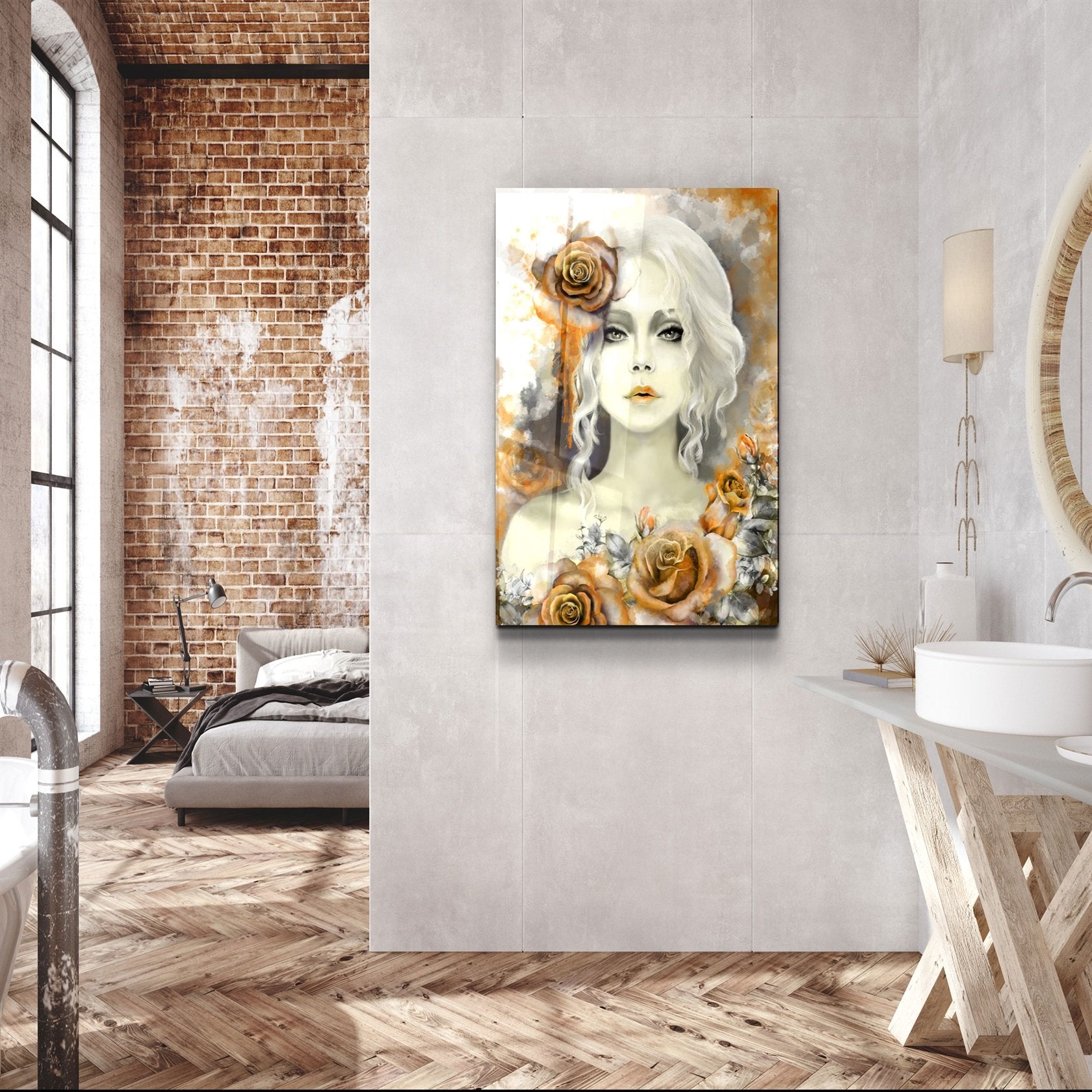 ・"Silent Rose Woman Portrait"・Glass Wall Art