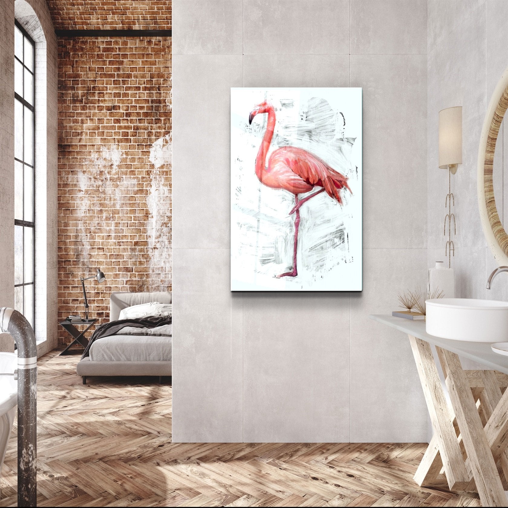 ・„Abstrakter Flamingo“・<tc>Glasbild</tc>