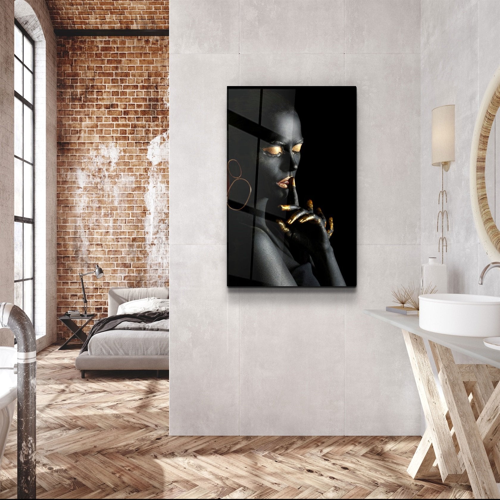 ・"Golden Lips v1"・Glass Wall Art