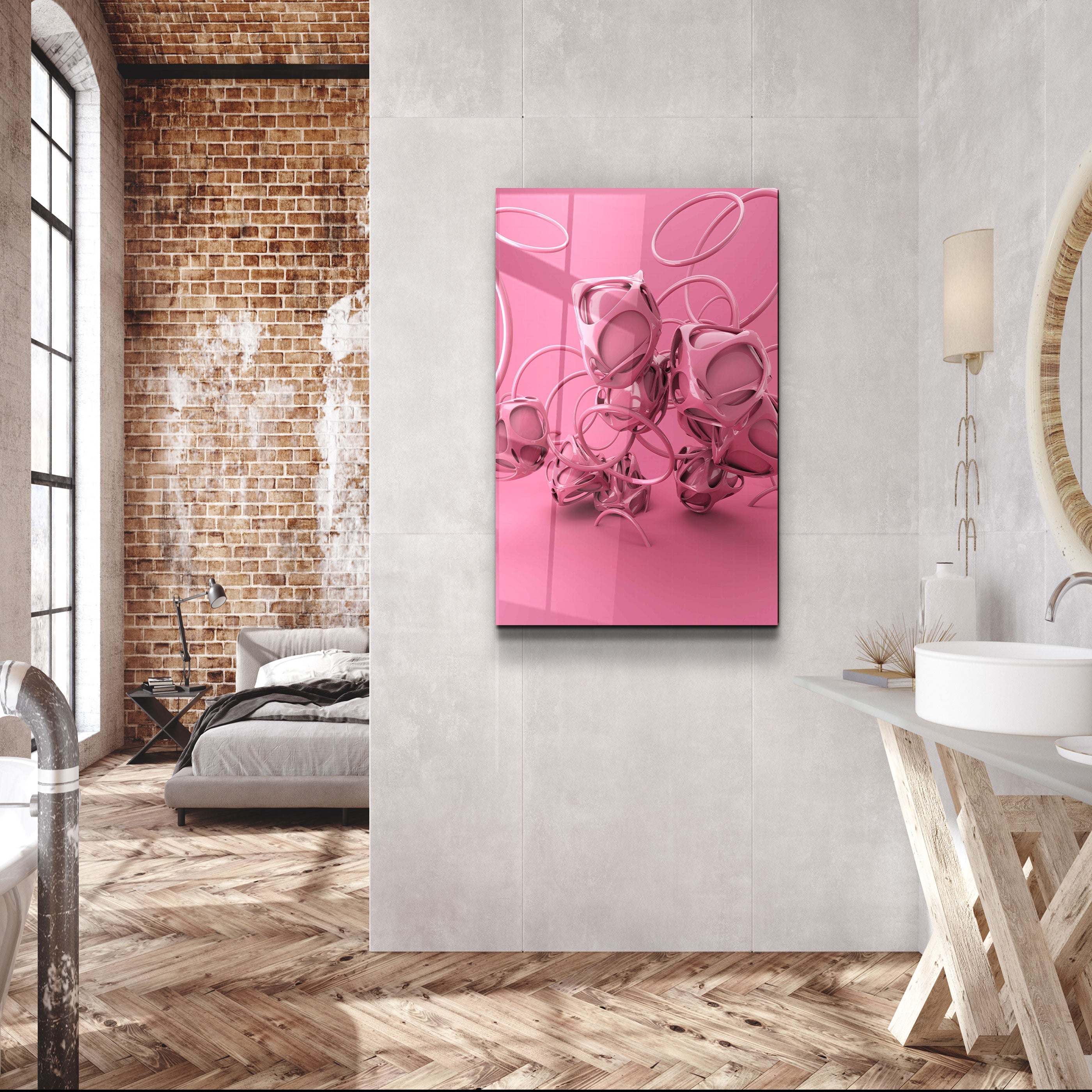 ・"Abstract Pink Modern Design"・Designer's Collection Glass Wall Art