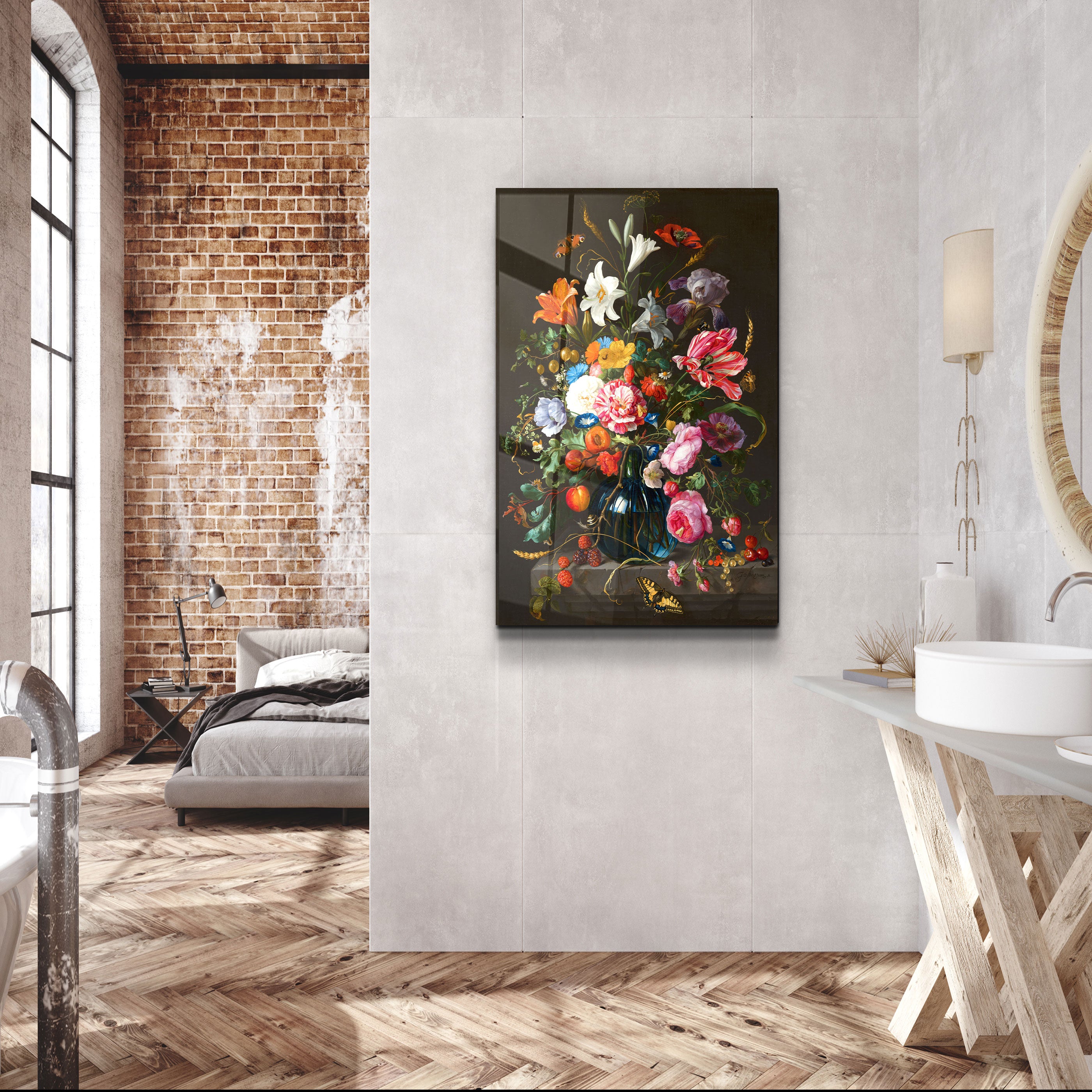 ・"Retro Flowers"・Designer's Collection Glass Wall Art