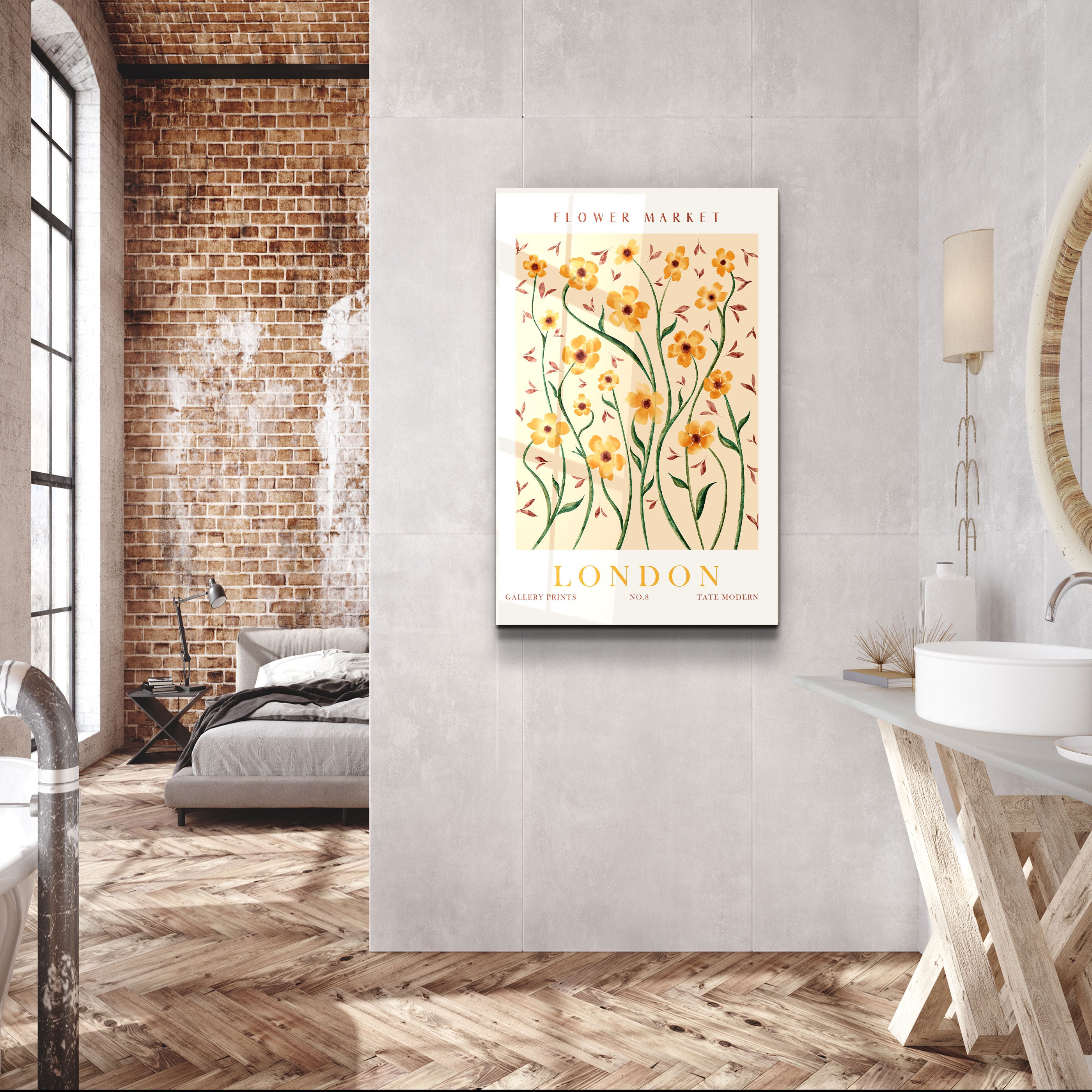 ・"Flower Market No:8 London"・Gallery Print Collection Glass Wall Art