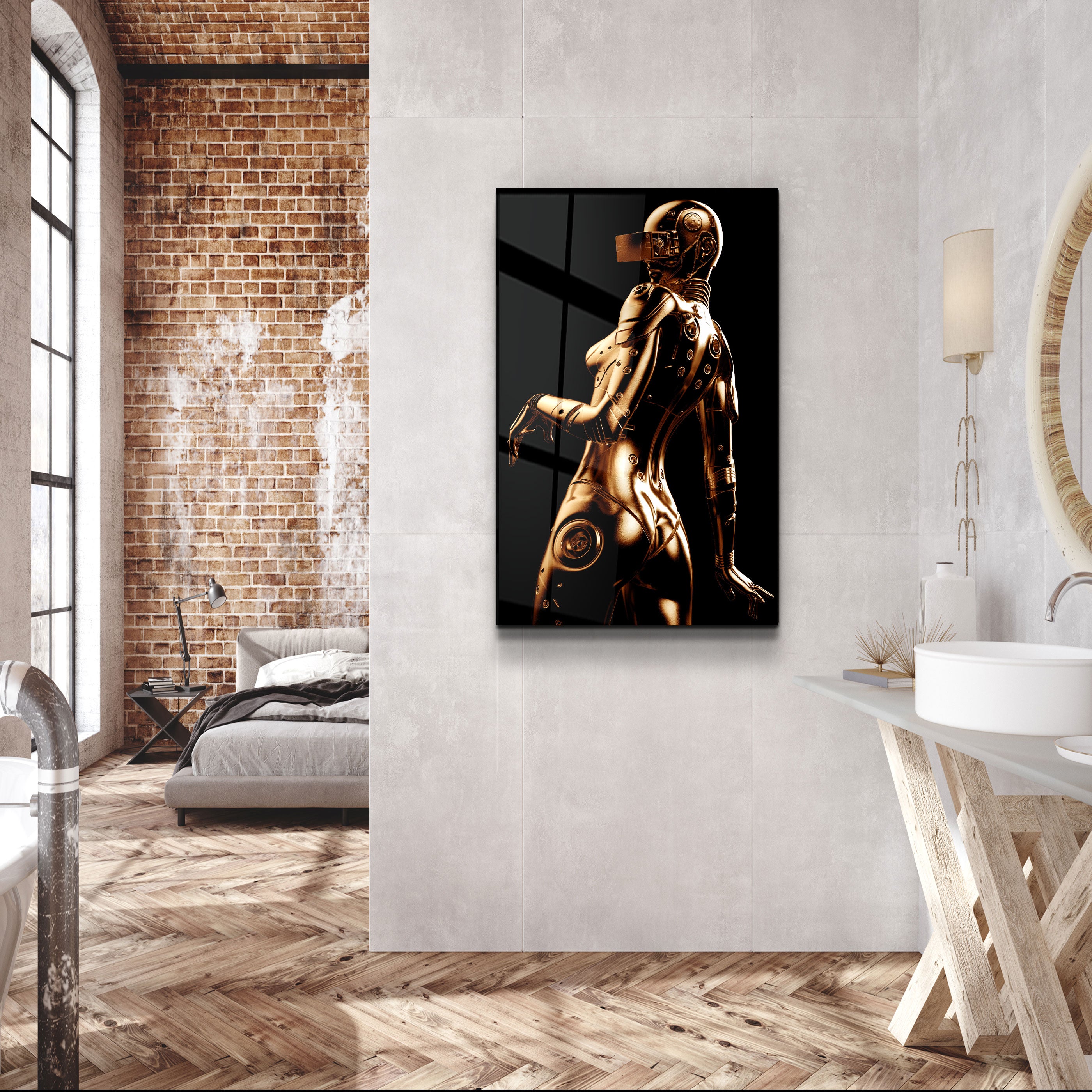 ・"Robo Girl Gold"・Designer's Collection Glass Wall Art