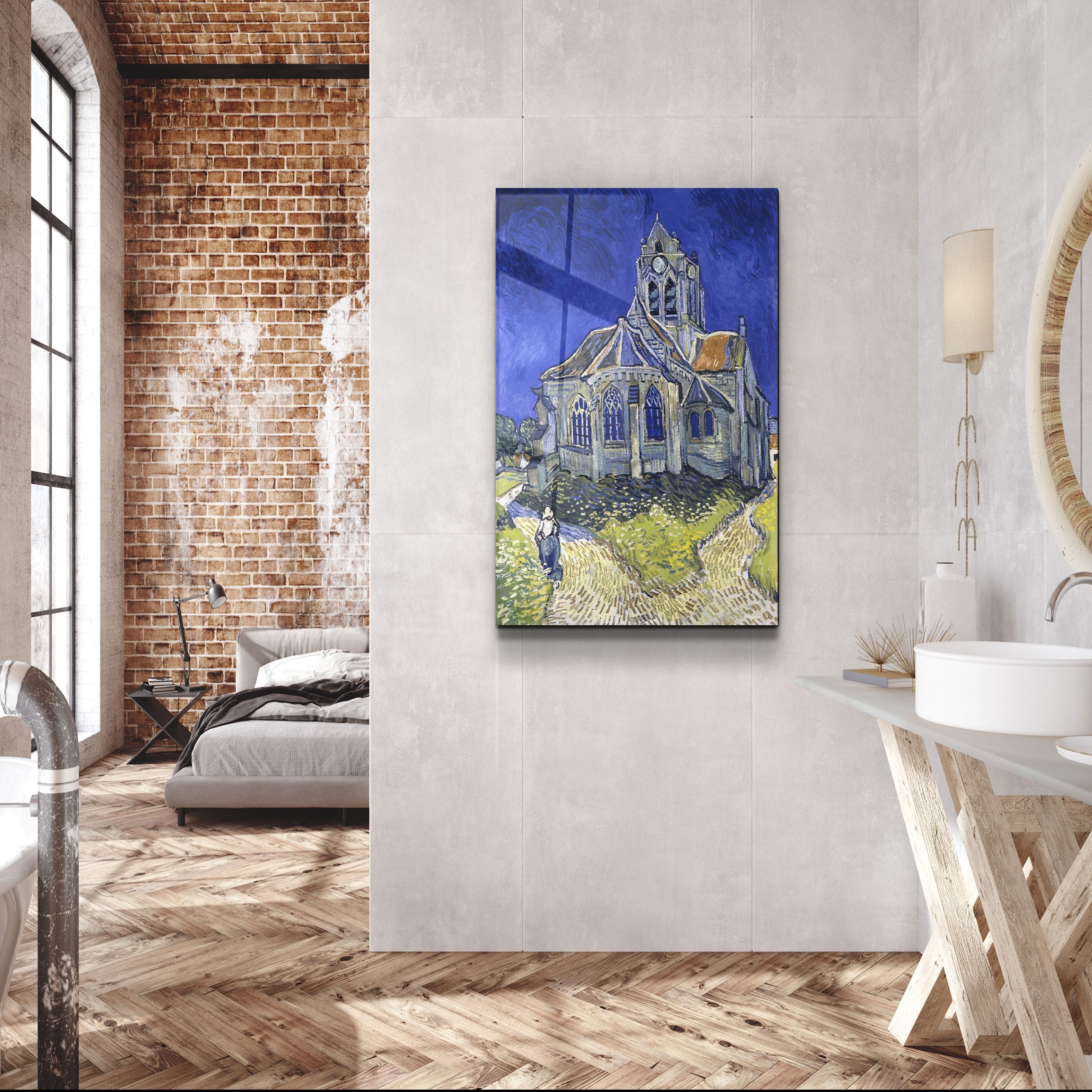 ・"Vincent van Gogh's The Church at Auvers (1890)"・Glass Wall Art