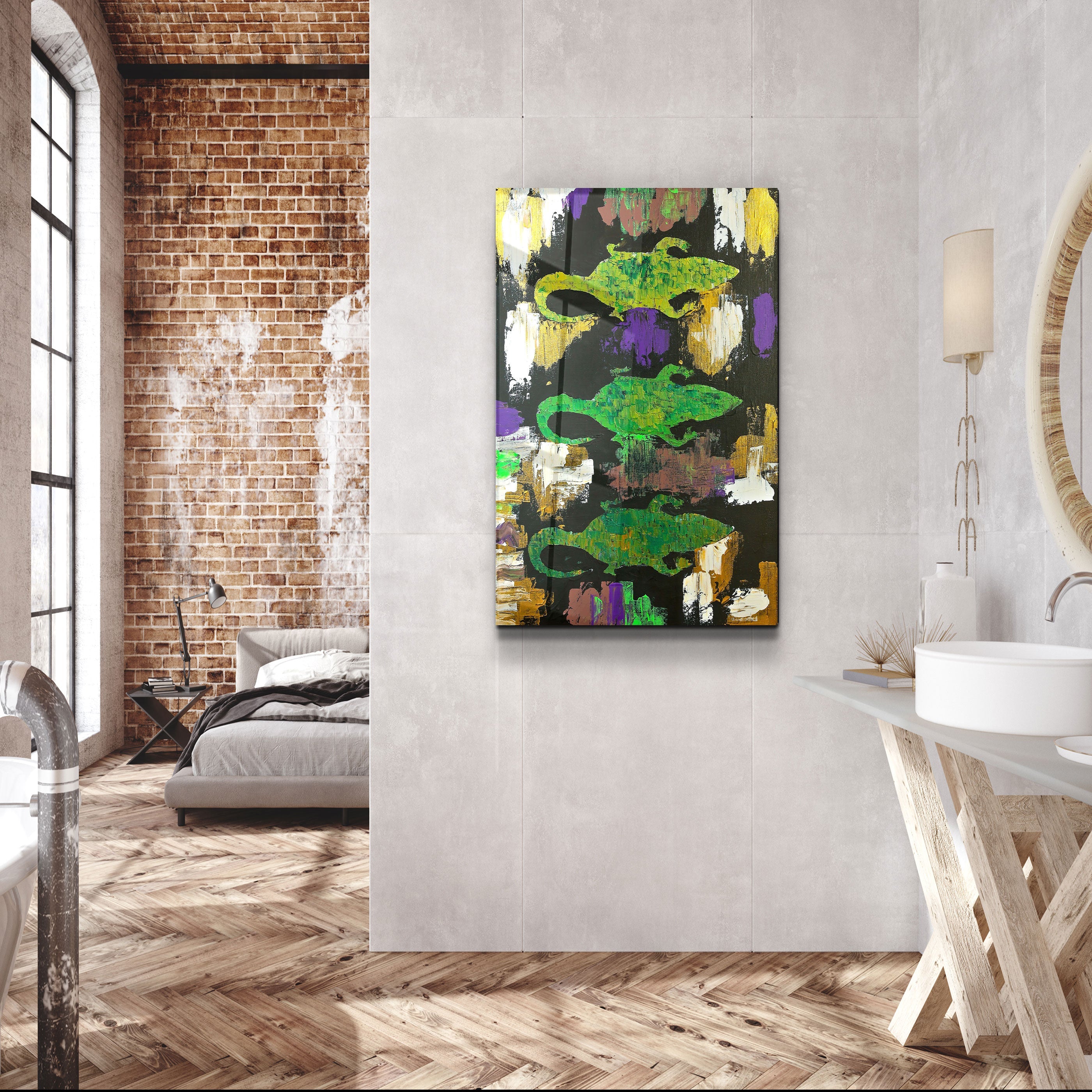 ・"Three Little Alligators - Hand-drawn Image"・Glass Wall Art