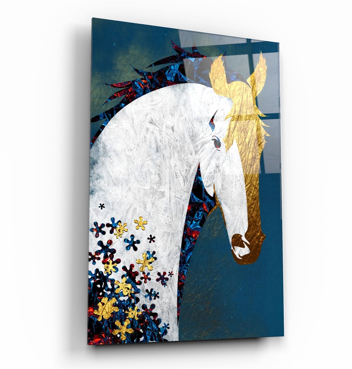 ・"Abstract Puzzle Horse"・Glass Wall Art