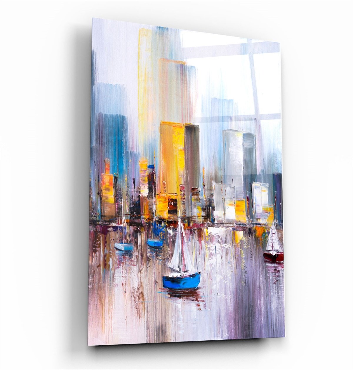 ・"Abstract Boats and Buildings"・Glass Wall Art