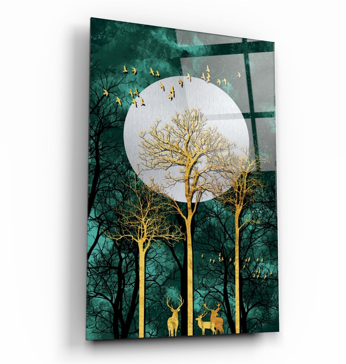 ・"Abstract Deer & Birds V3"・Glass Wall Art