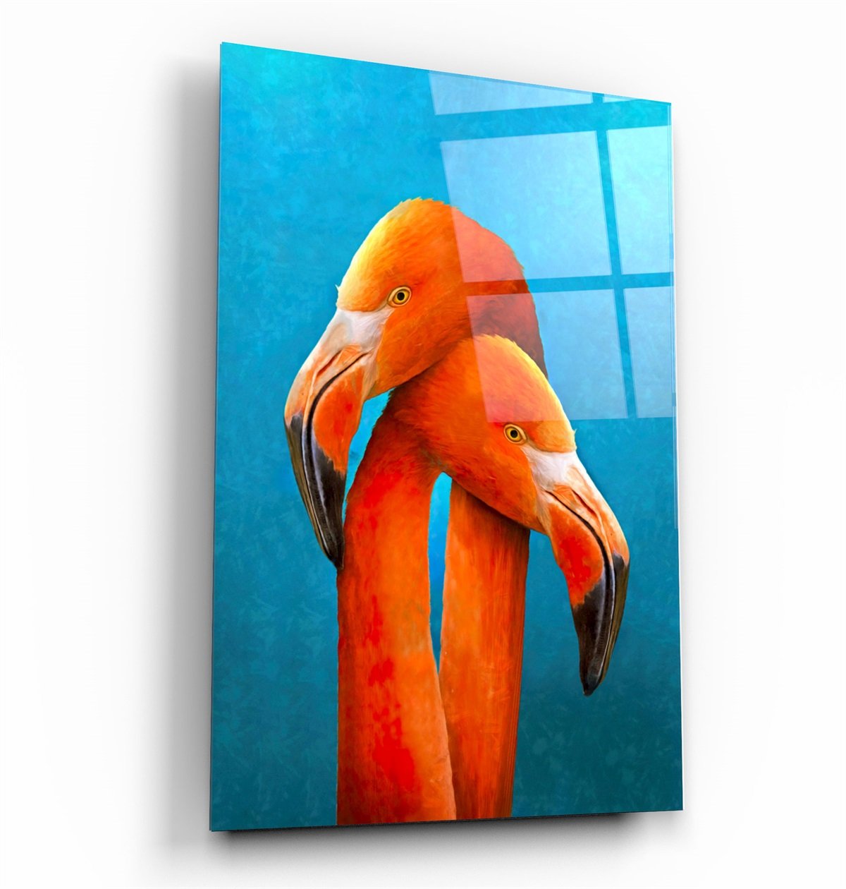 ・"Orange Flamingos"・Glass Wall Art