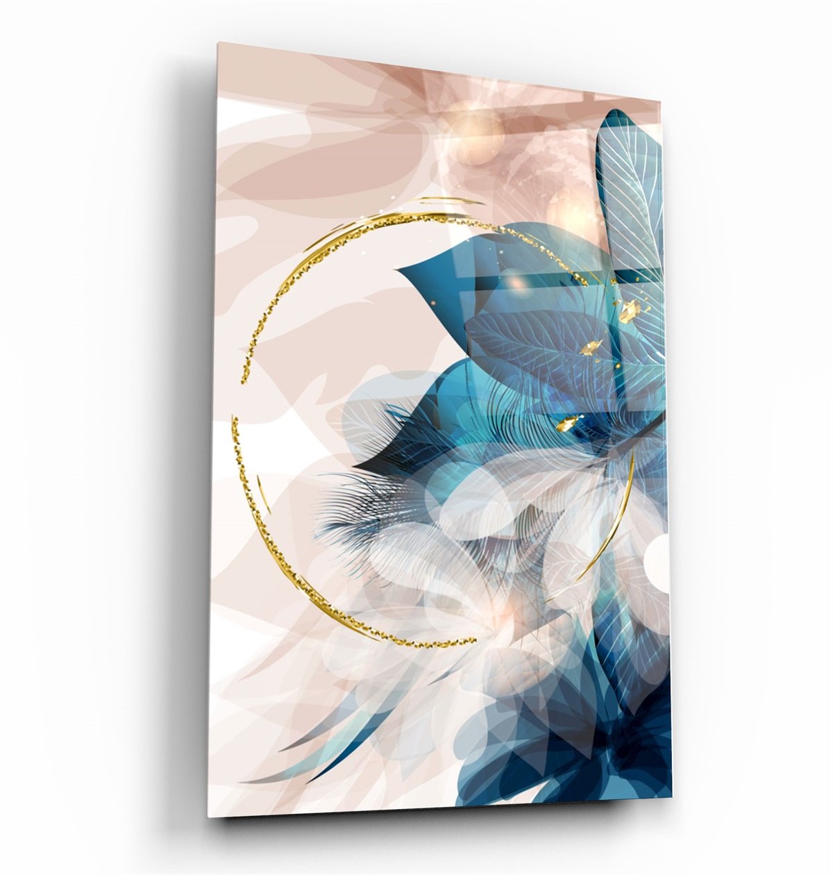・"Abstract Blue Leaves"・Glass Wall Art