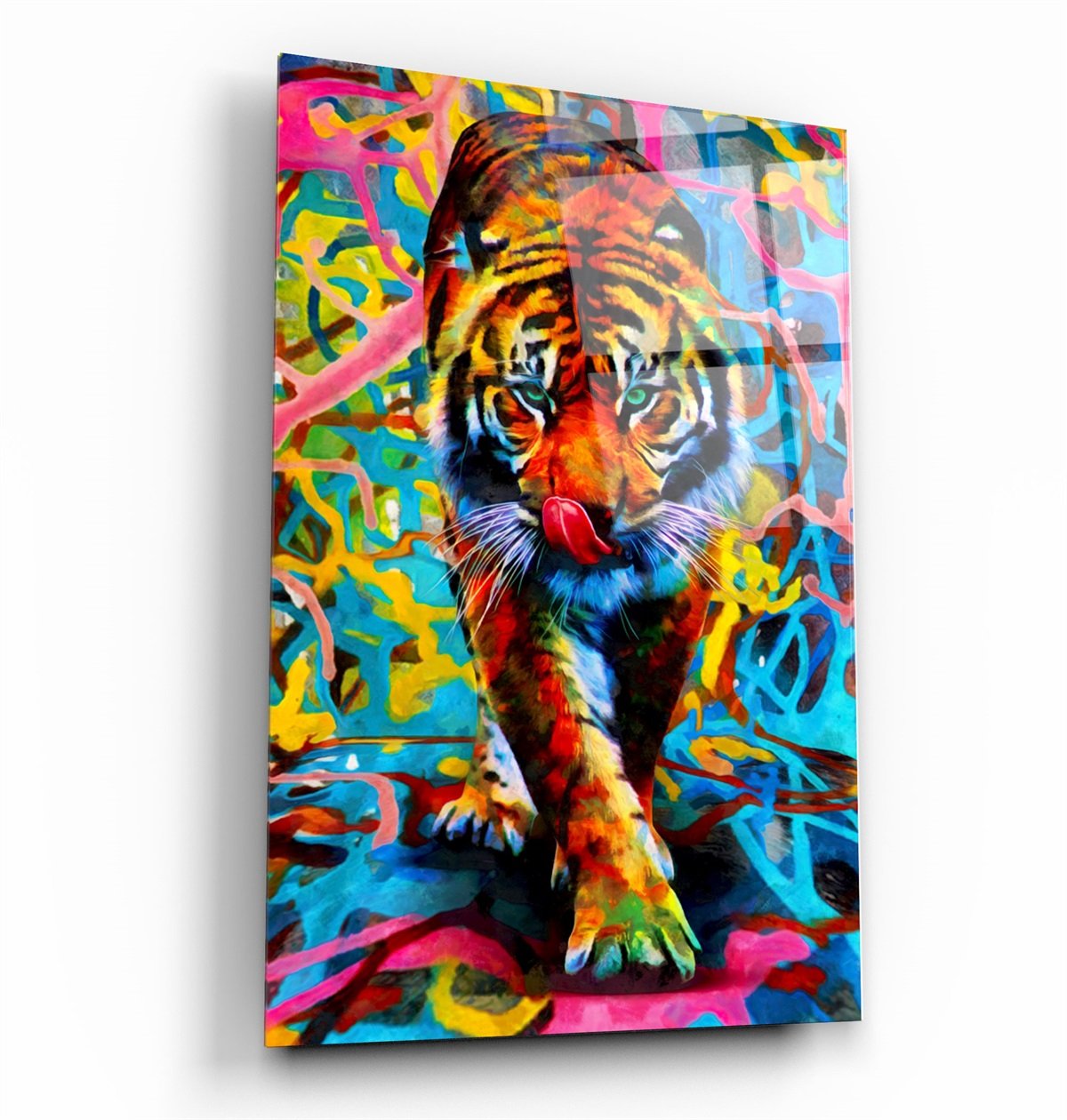 ・"Abstract Colorful Tiger"・Glass Wall Art