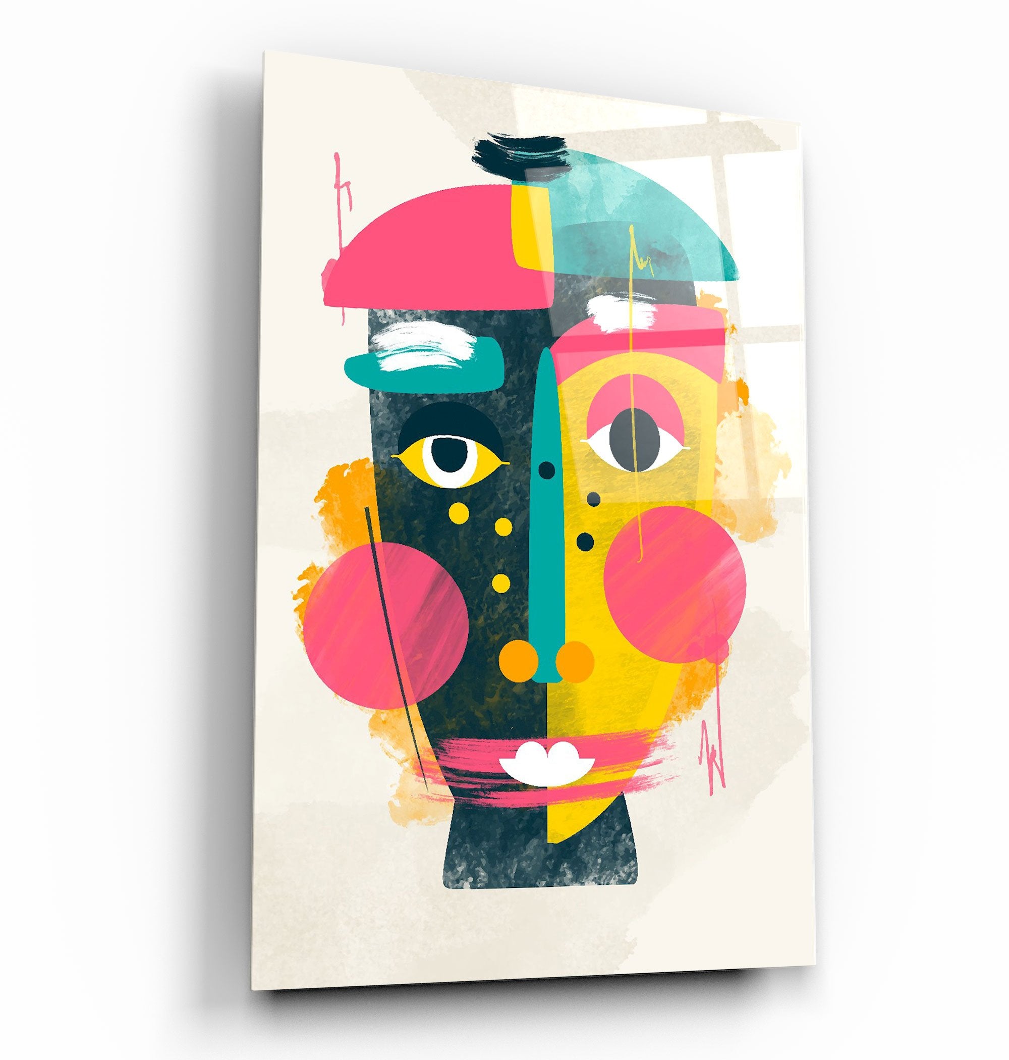 ・"Abstract Colorful Face V1"・Glass Wall Art