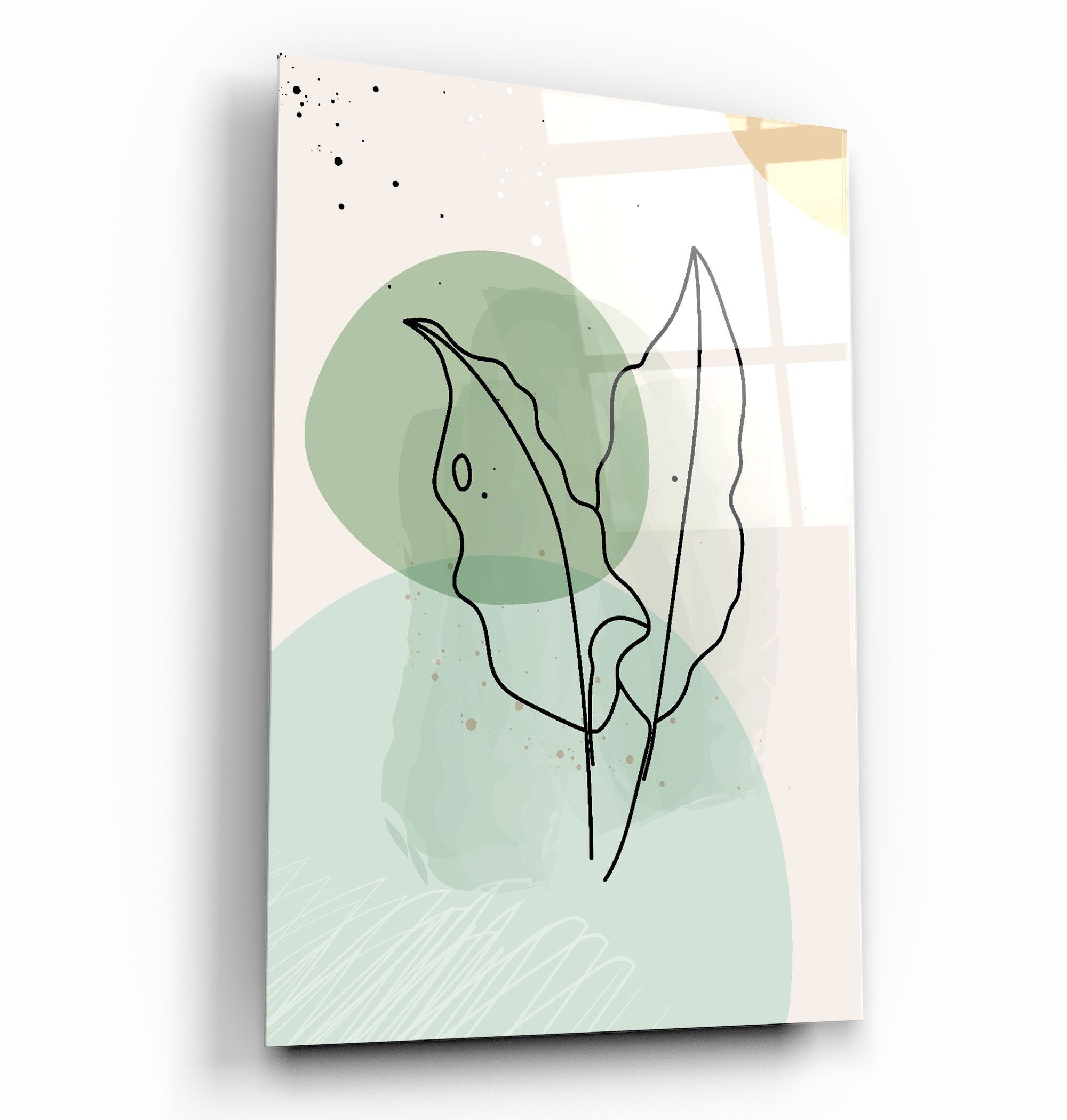 ・"Abstract Shapes and Leaves V1"・Glass Wall Art