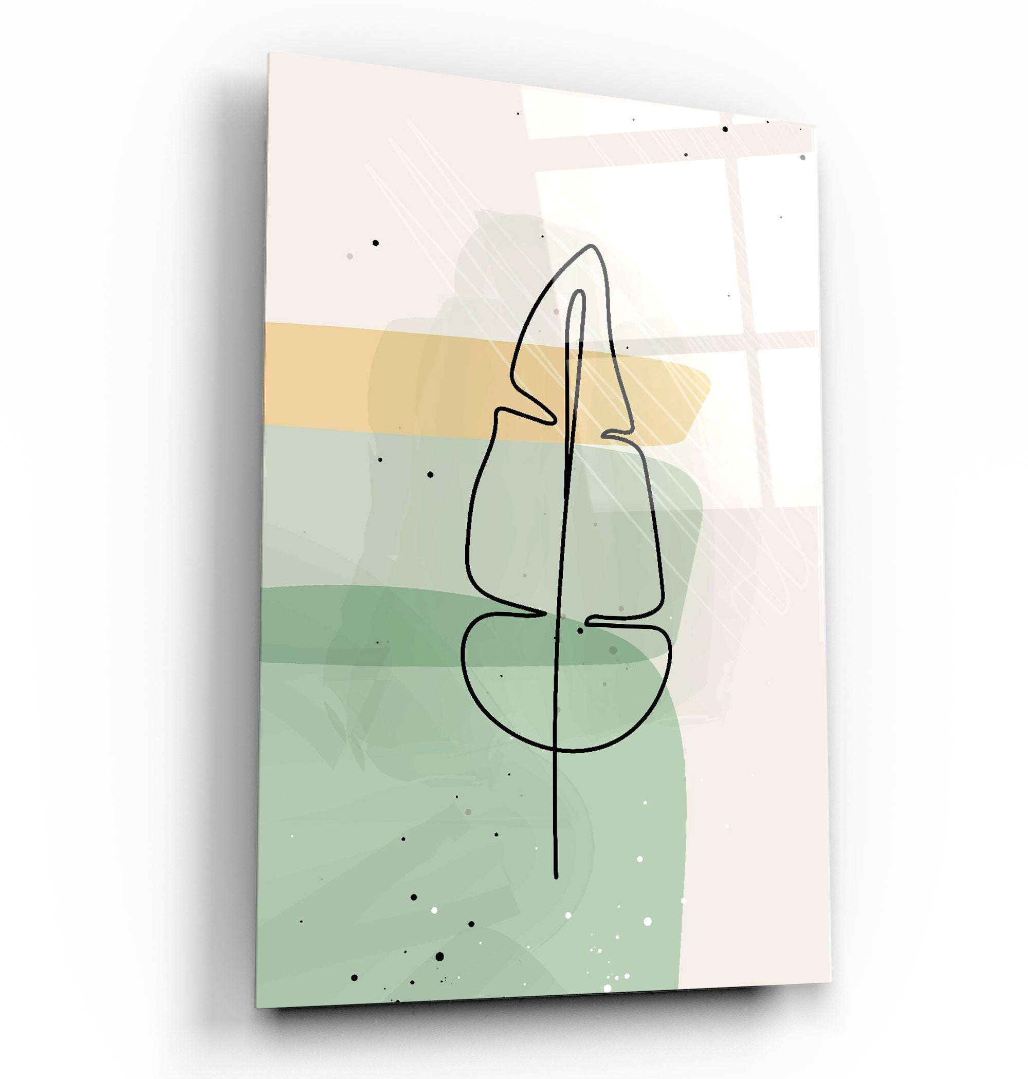 ・"Abstract Shapes and Leaves V3"・Glass Wall Art