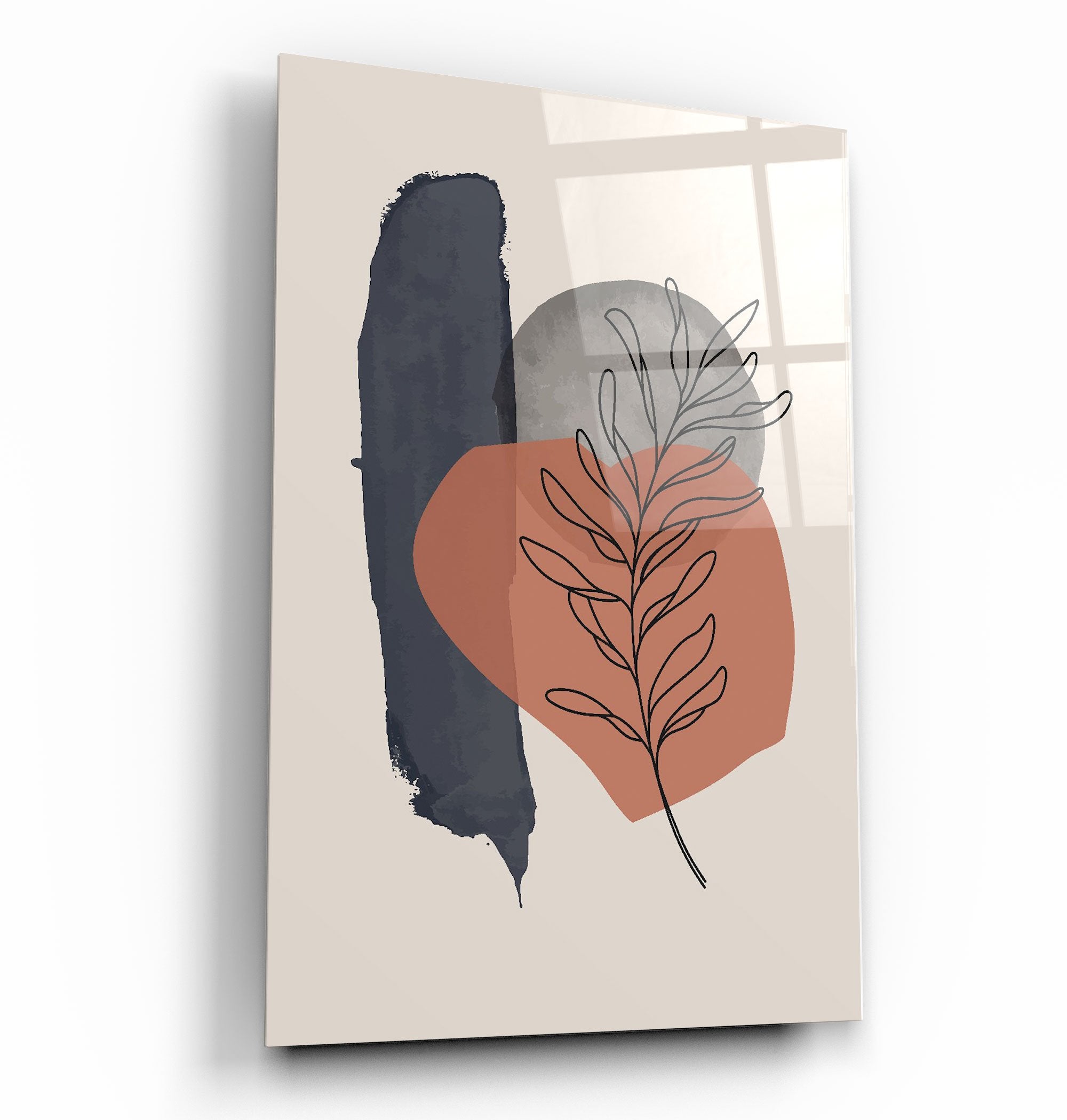 ・"Abstract Shapes and Leaves V4"・Glass Wall Art