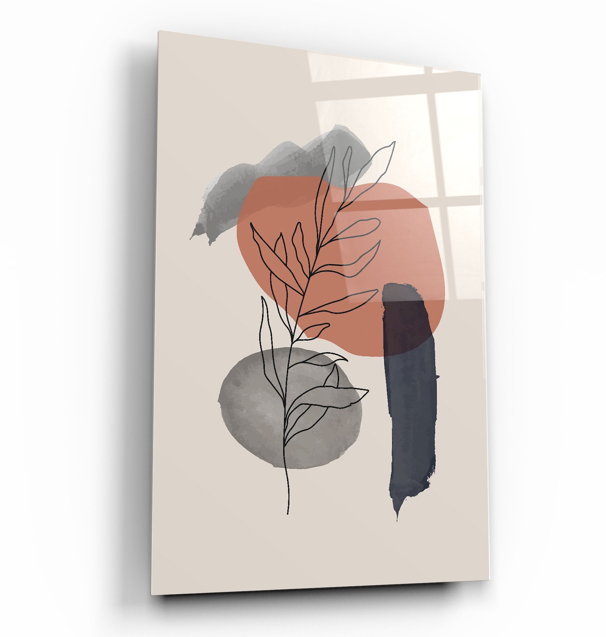 ・"Abstract Shapes and Leaves V6"・Glass Wall Art