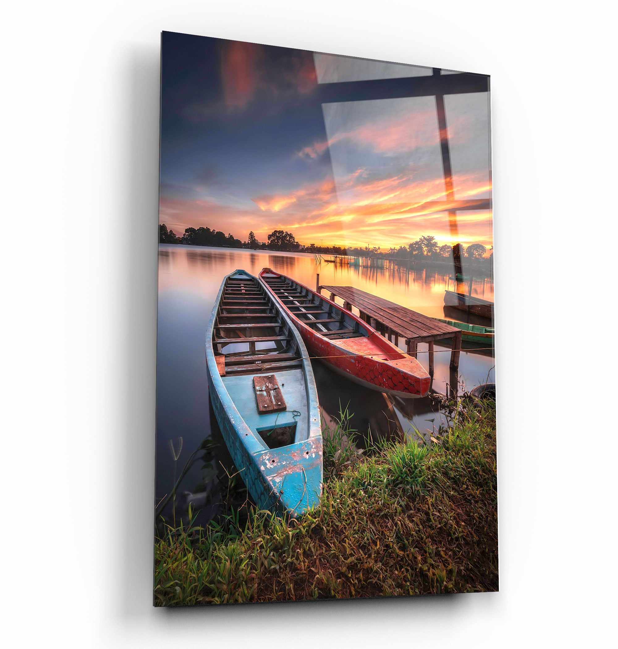 ・"Longboats With Sunset"・Glass Wall Art