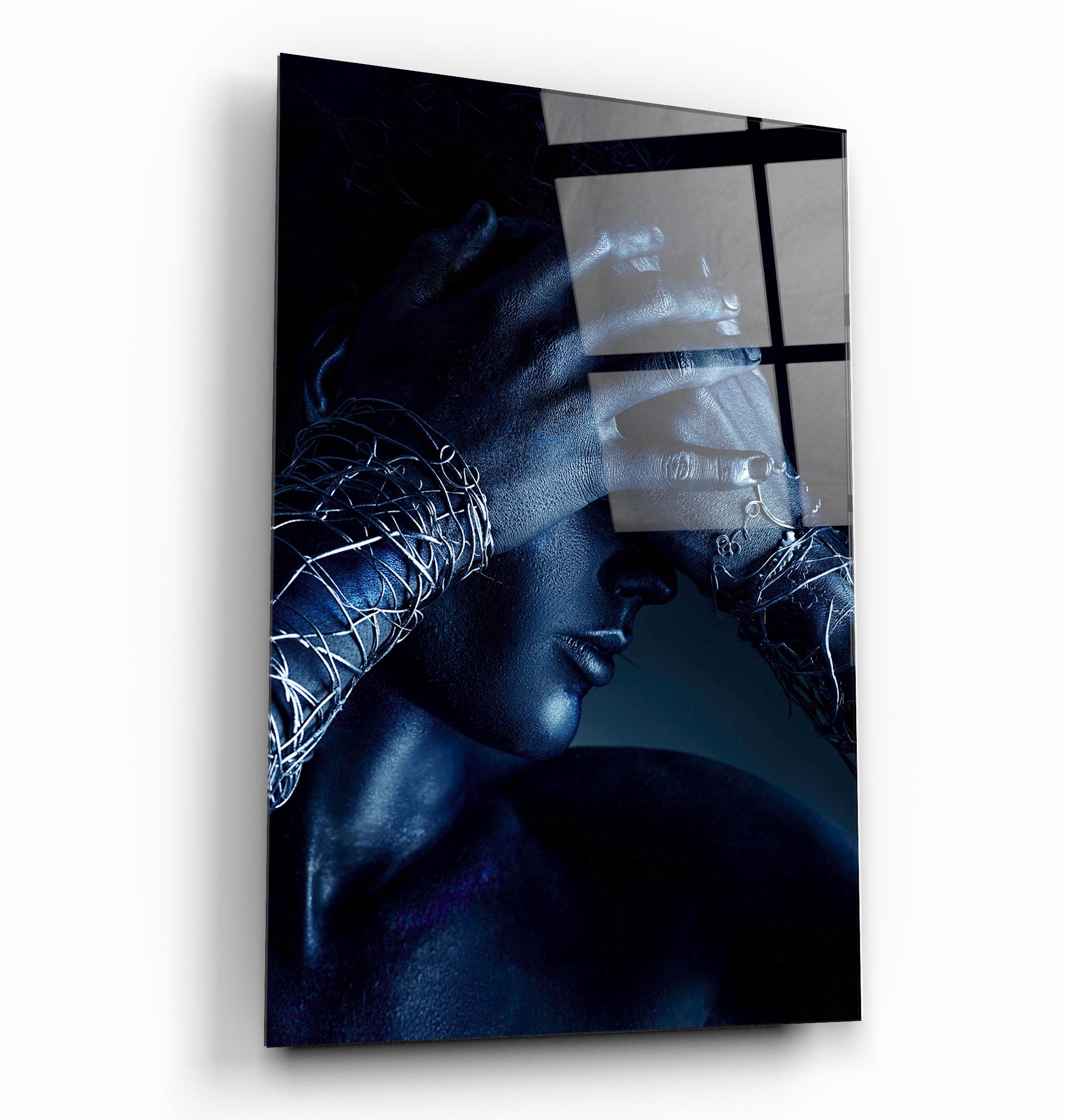 ・"The Woman In Dark Blue"・Glass Wall Art