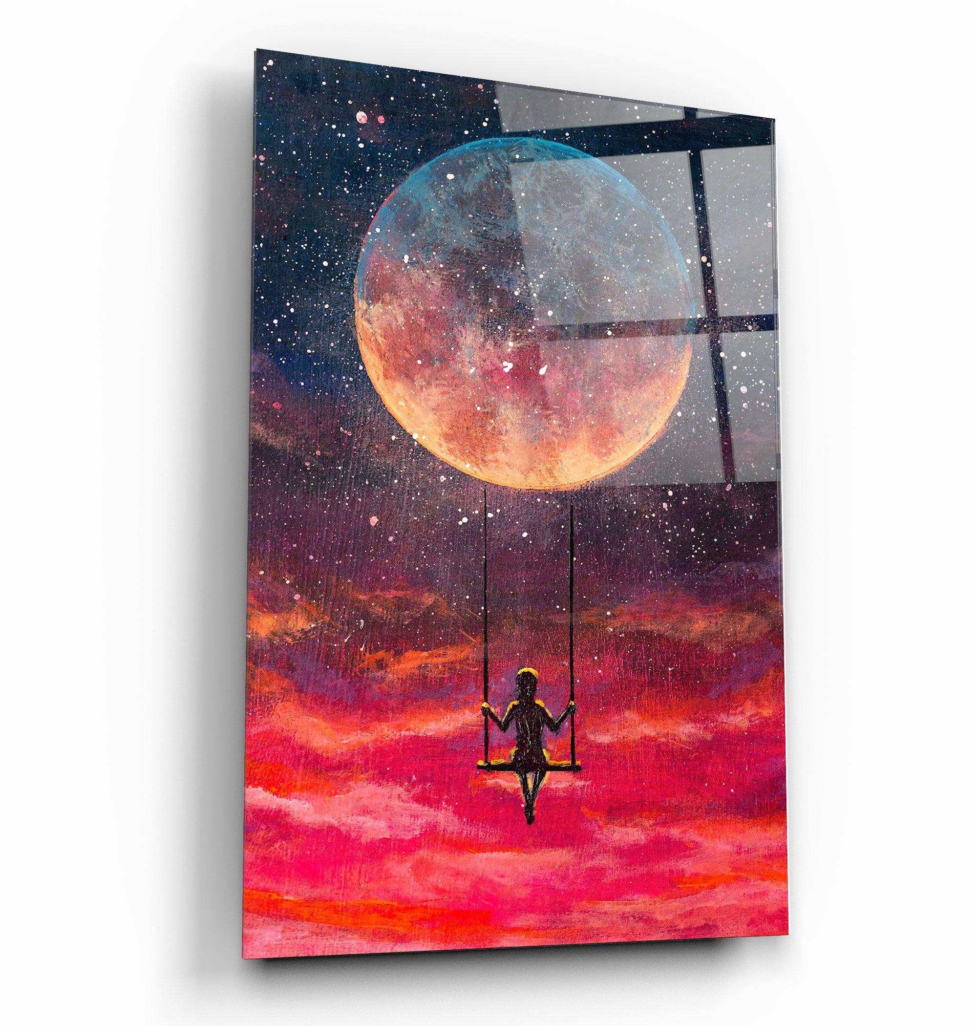 ・"Girl Swinging Under The Moon"・Glass Wall Art