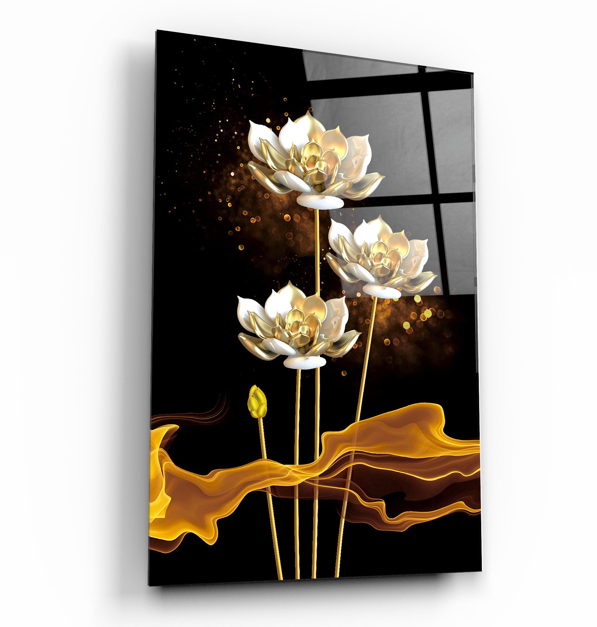 ・"The Golden Leaf Plant"・Glass Wall Art