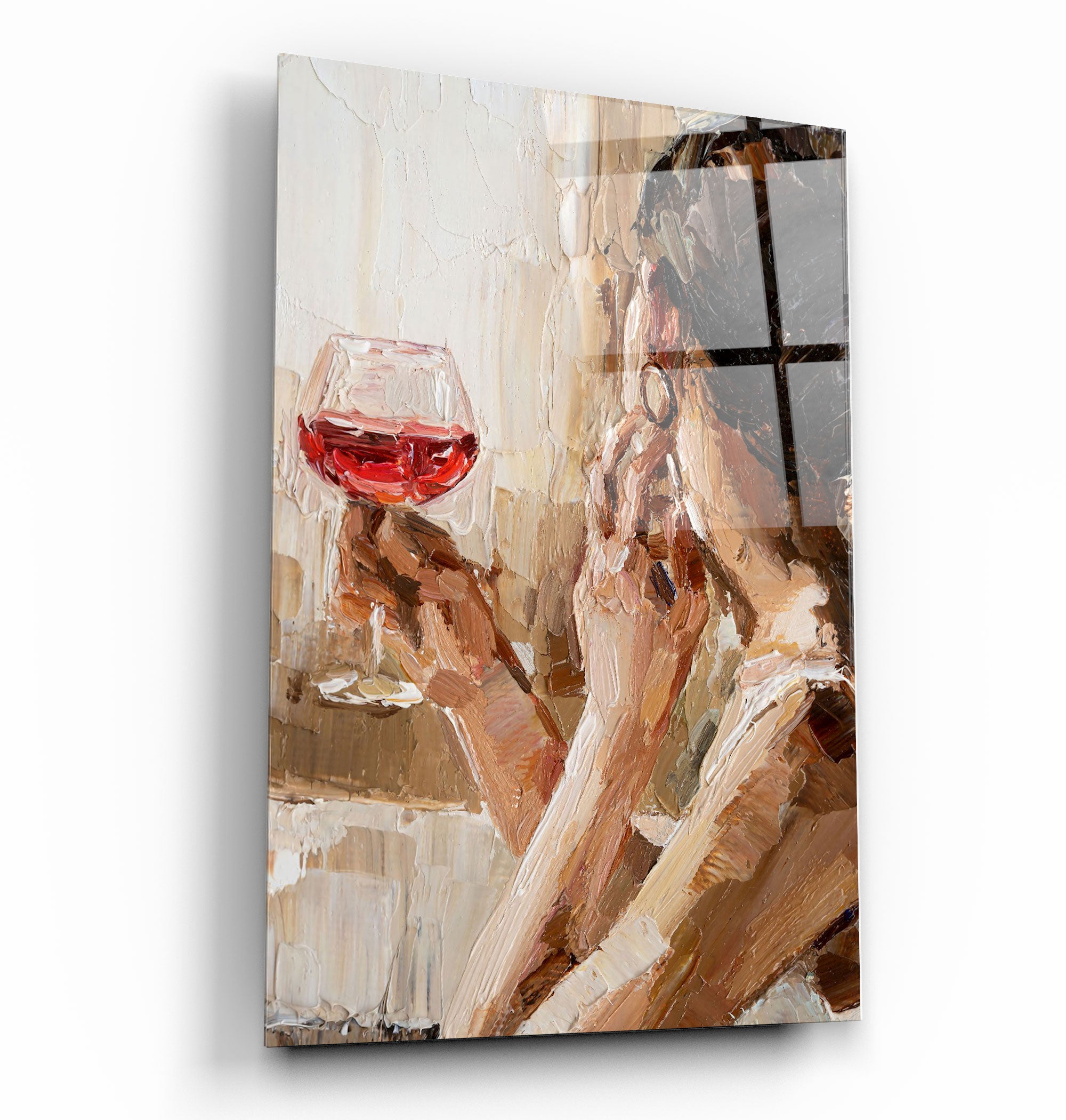 ・"Abstract Woman Potrait With Wine"・GLASS WALL ART