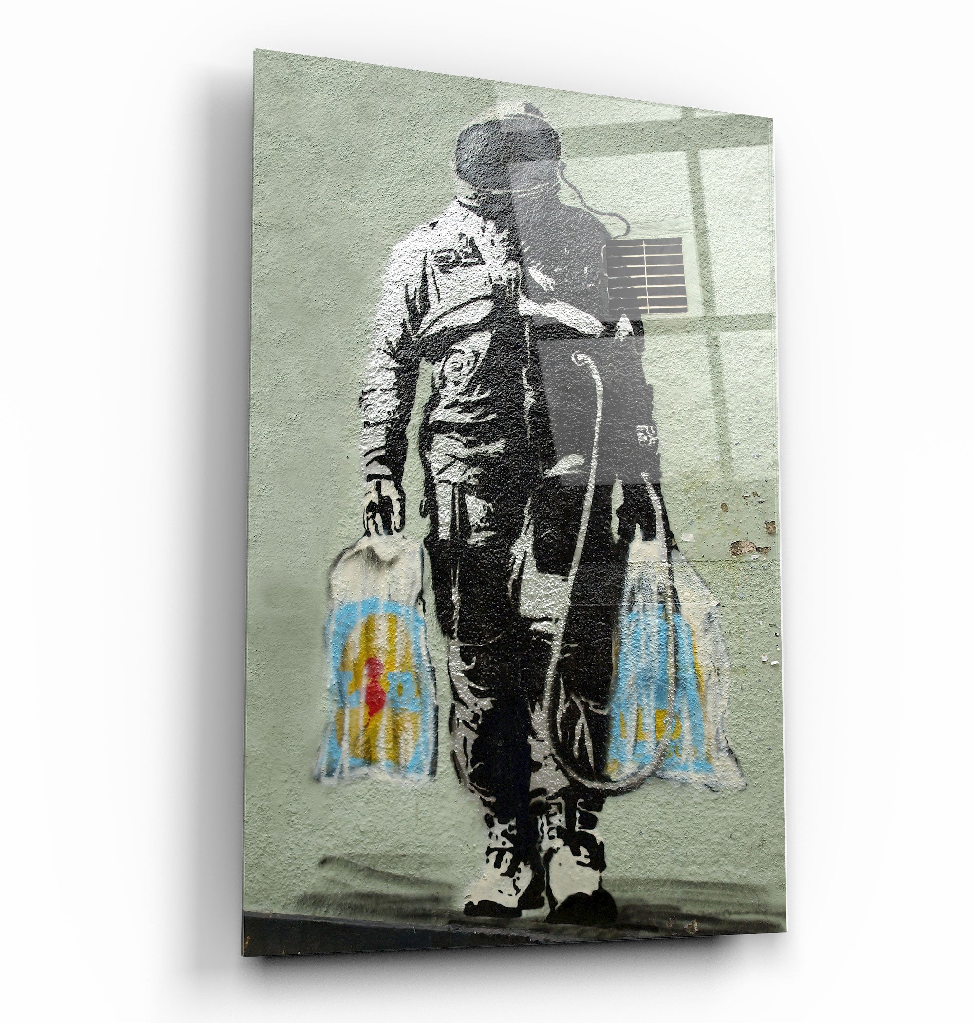 ・"Banksy - Shopper Spaceman"・Glass Wall Art