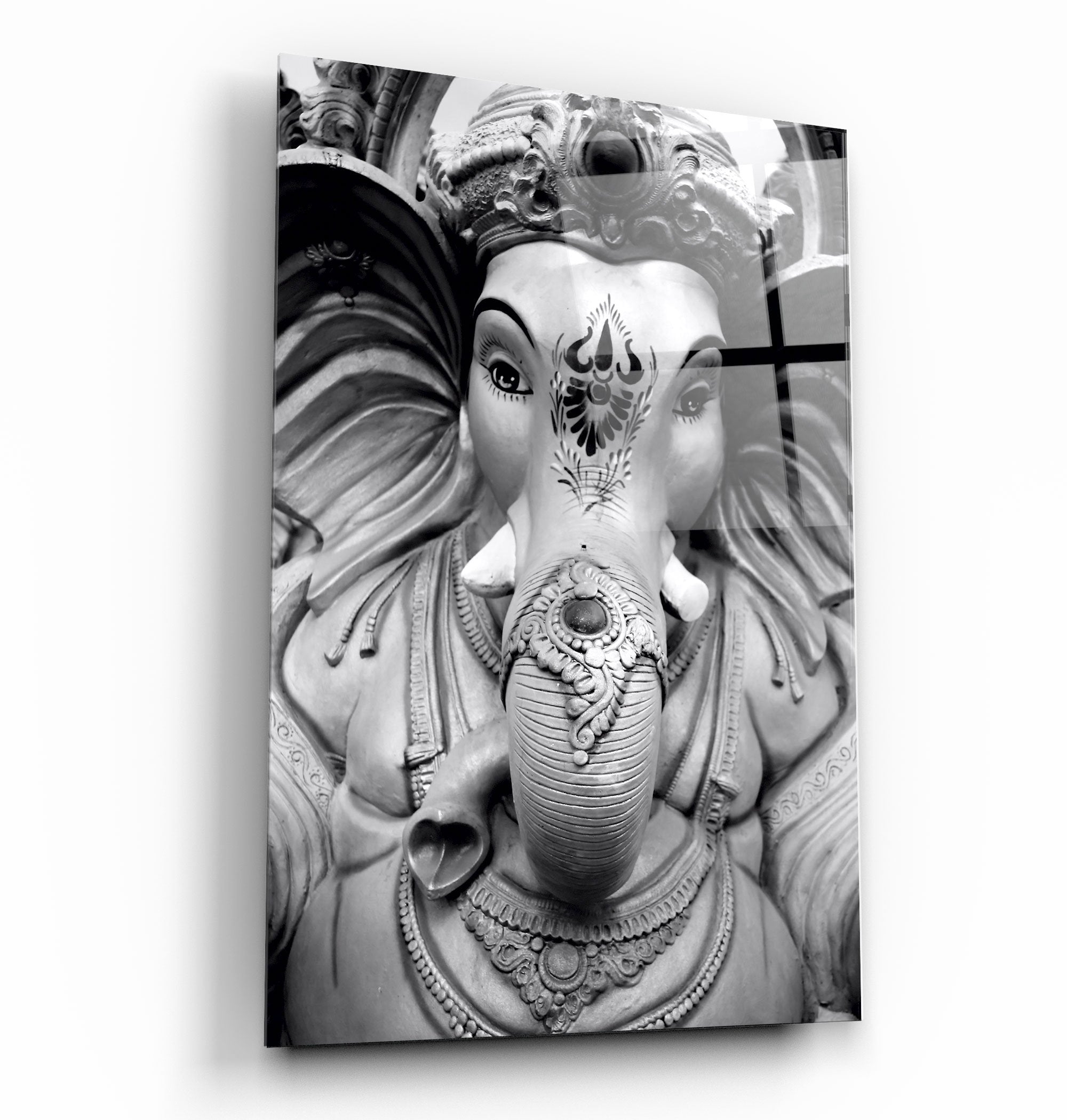 ・"Sculpture du Seigneur Ganesh N&B"・Art mural en verre