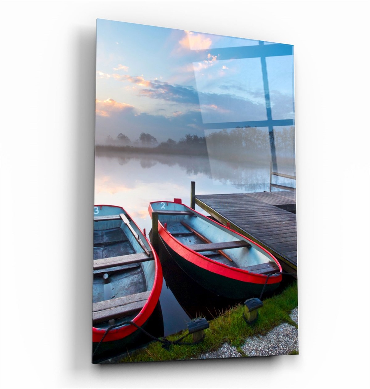 ・"Lake and Boat Landscape"・Glass Wall Art