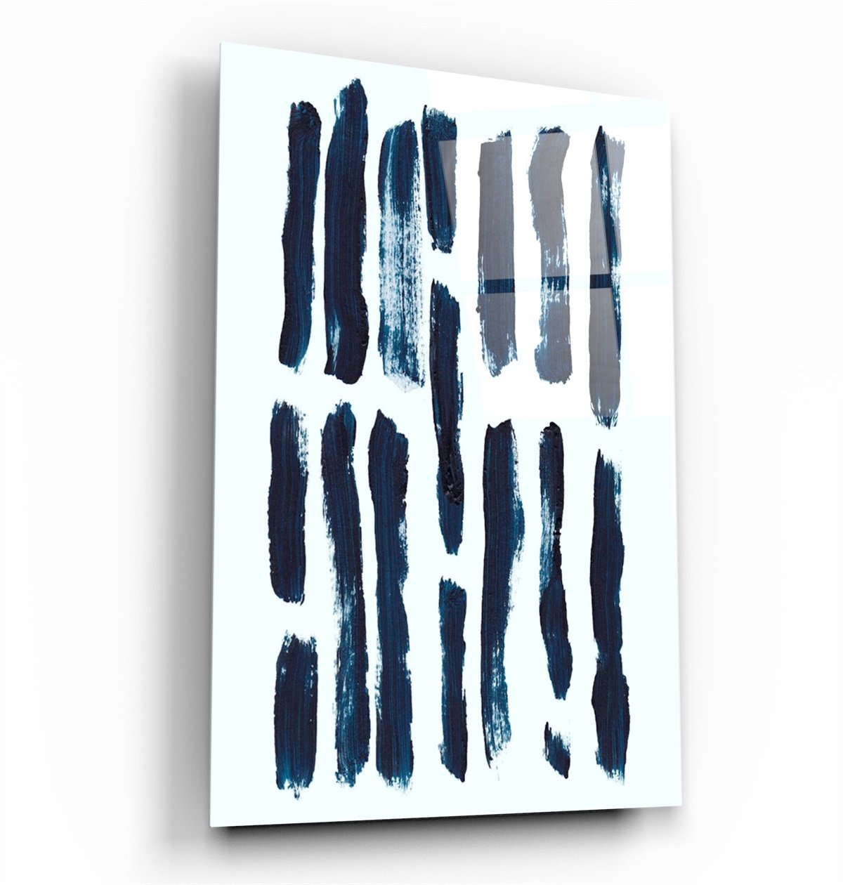 ・"Blue Brush Marks V2"・Glass Wall Art