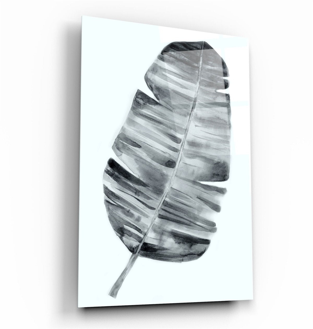 ・"Abstract Black and White Leaf"・Glass Wall Art