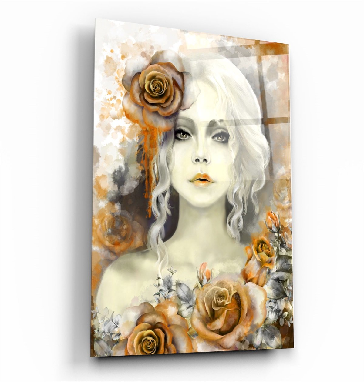 ・"Silent Rose Woman Portrait"・Glass Wall Art