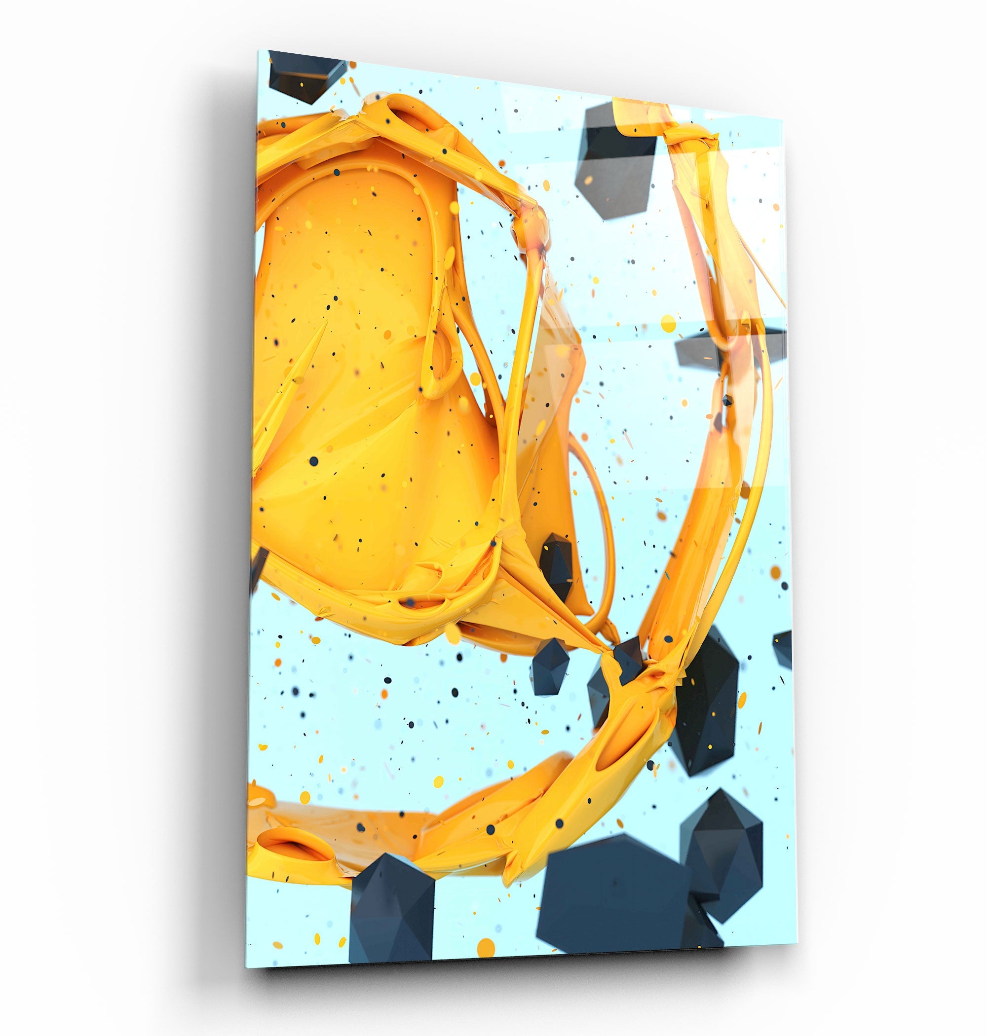 ・"Abstract Yellow and Emerald"・Designer's Collection Glass Wall Art