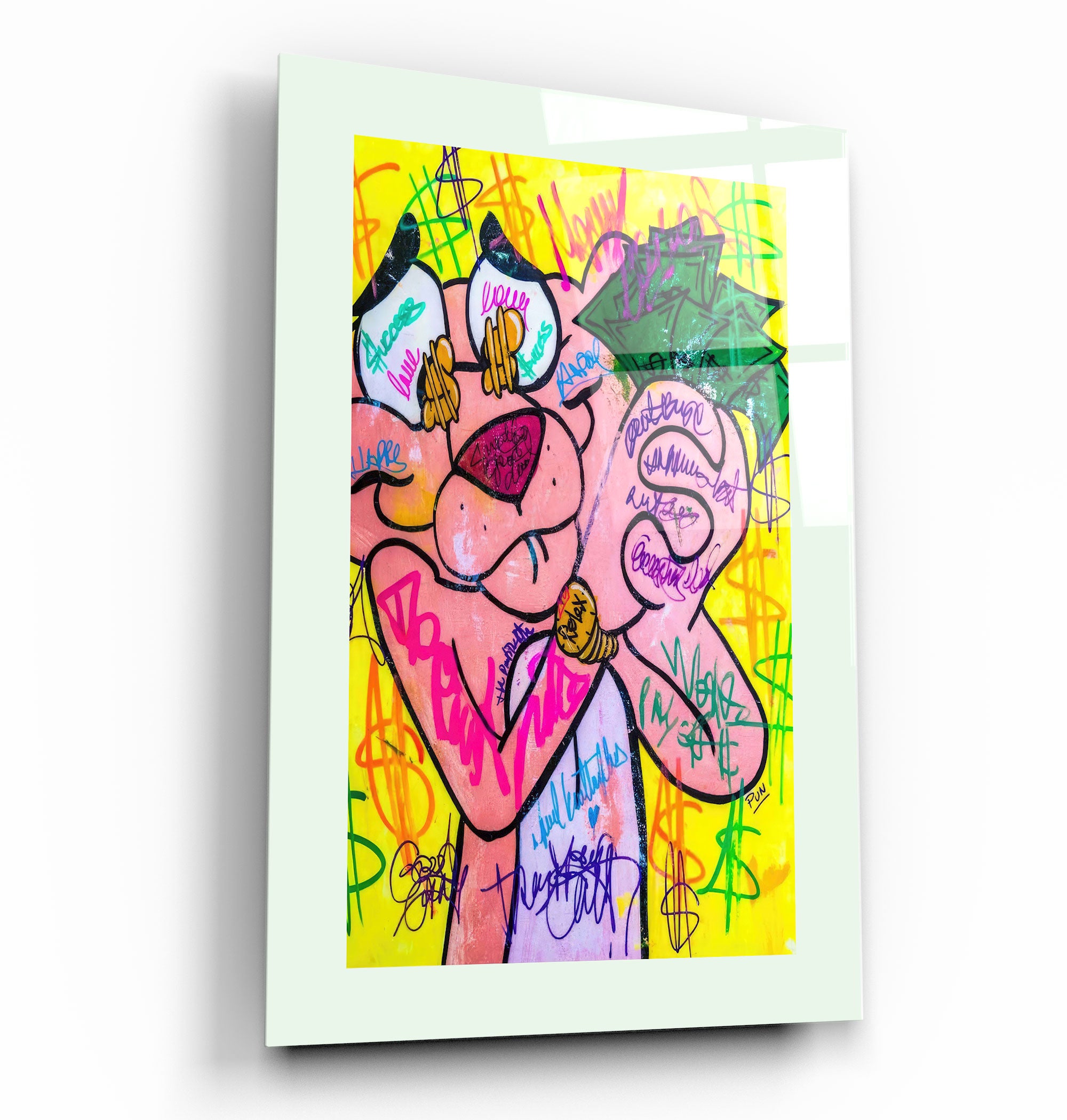 ・"Pink Panther - Retro Painting"・Designer's Collection Glass Wall Art