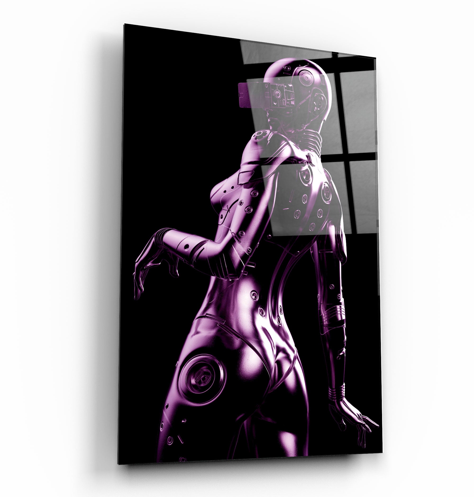 ・"Robo Girl Metallic Purple"・Art mural en verre de la collection du designer