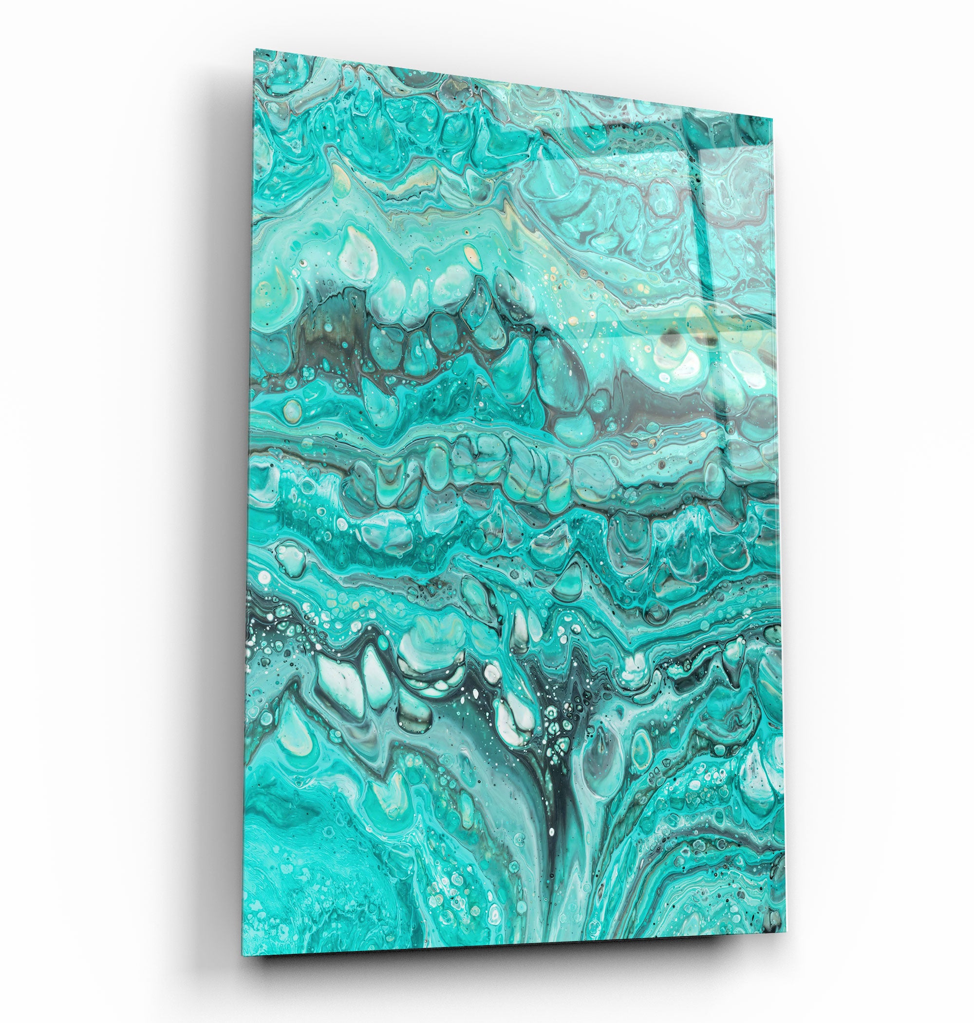 ・"Abstract Turquoise Ink Drops"・Designer's Collection Glass Wall Art