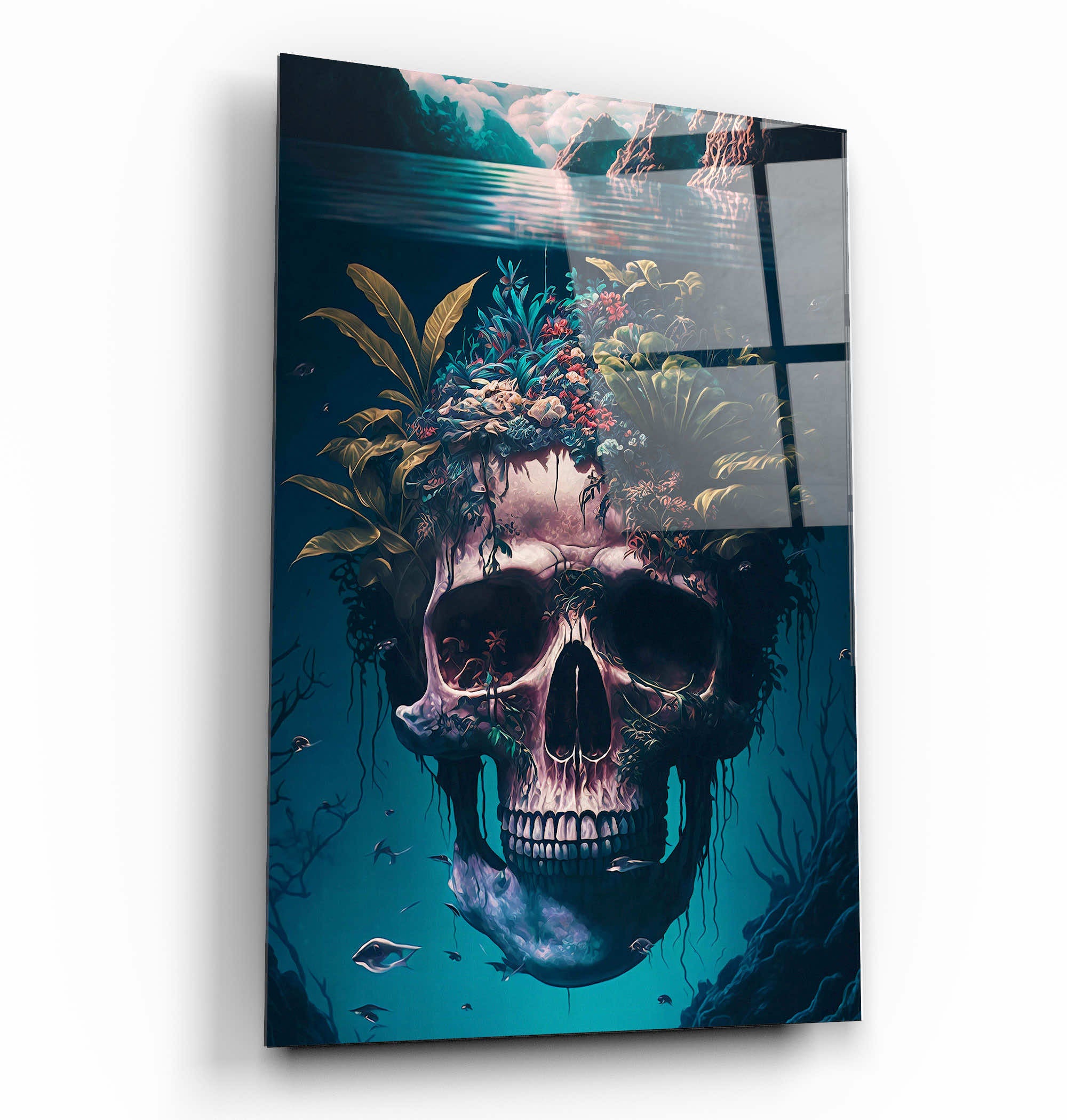 ・« Crâne dans la mer secrète »・Art mural en verre de la collection Secret World