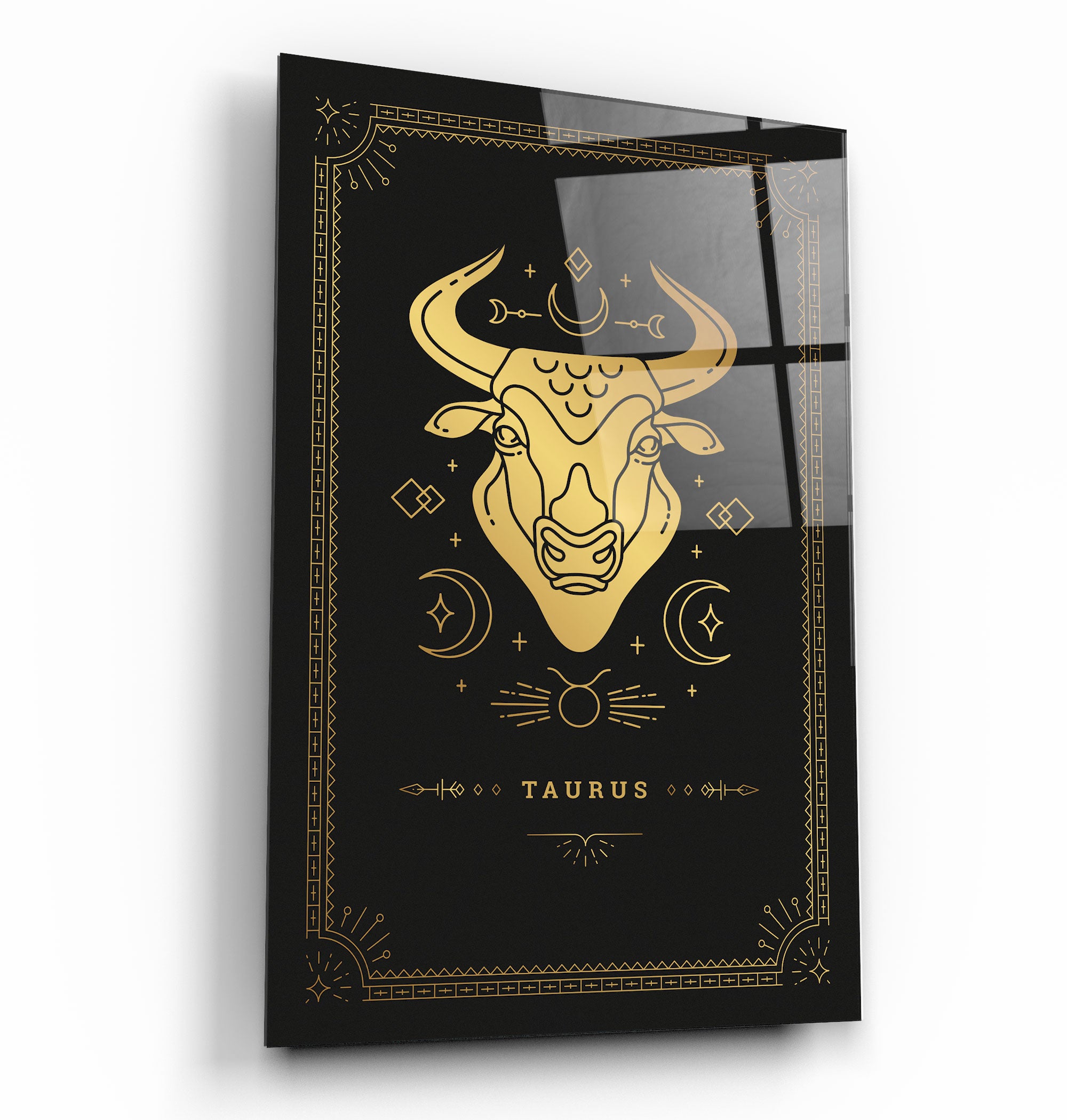 ・"TAURUS"・Black Zodiac Collection Glass Wall Art
