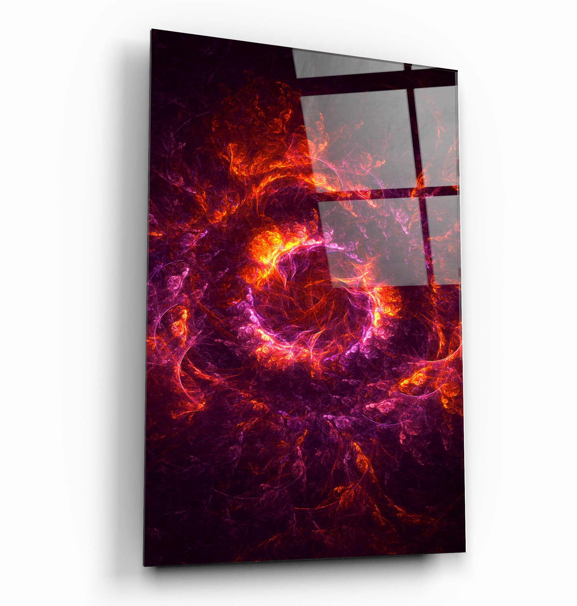 ・"Purple & Red Flames "・Glass Wall Art