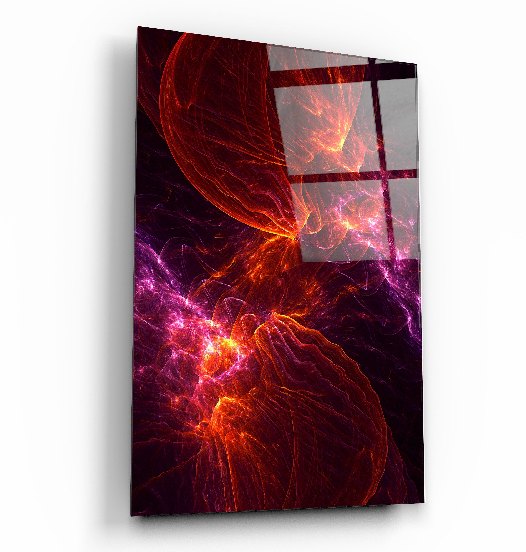 ・"Flammes violettes et rouges 2"・Art mural en verre