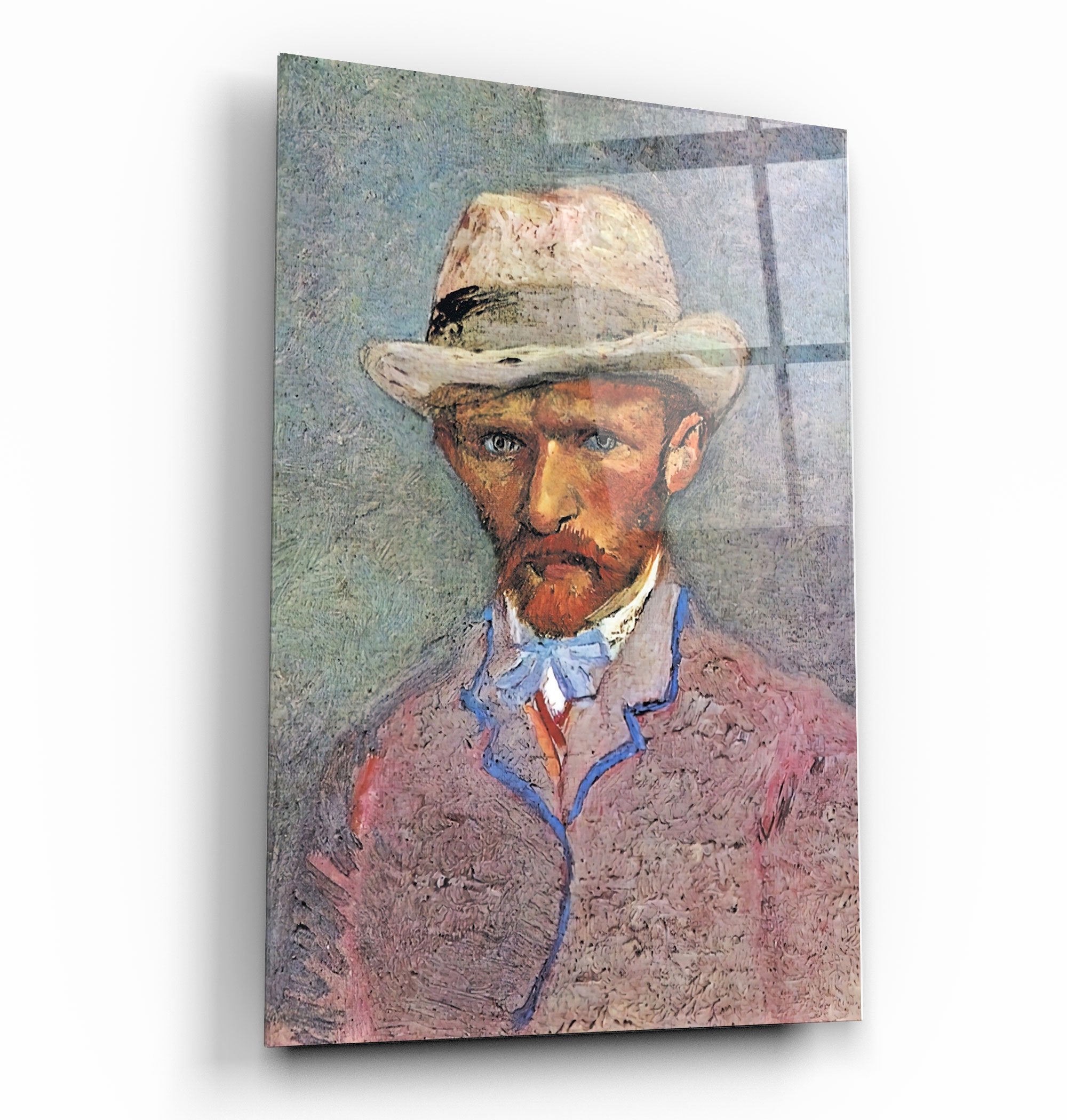 ・"Vincent van Gogh's Self-Portrait with a Gray Straw Hat (1887)"・Glass Wall Art
