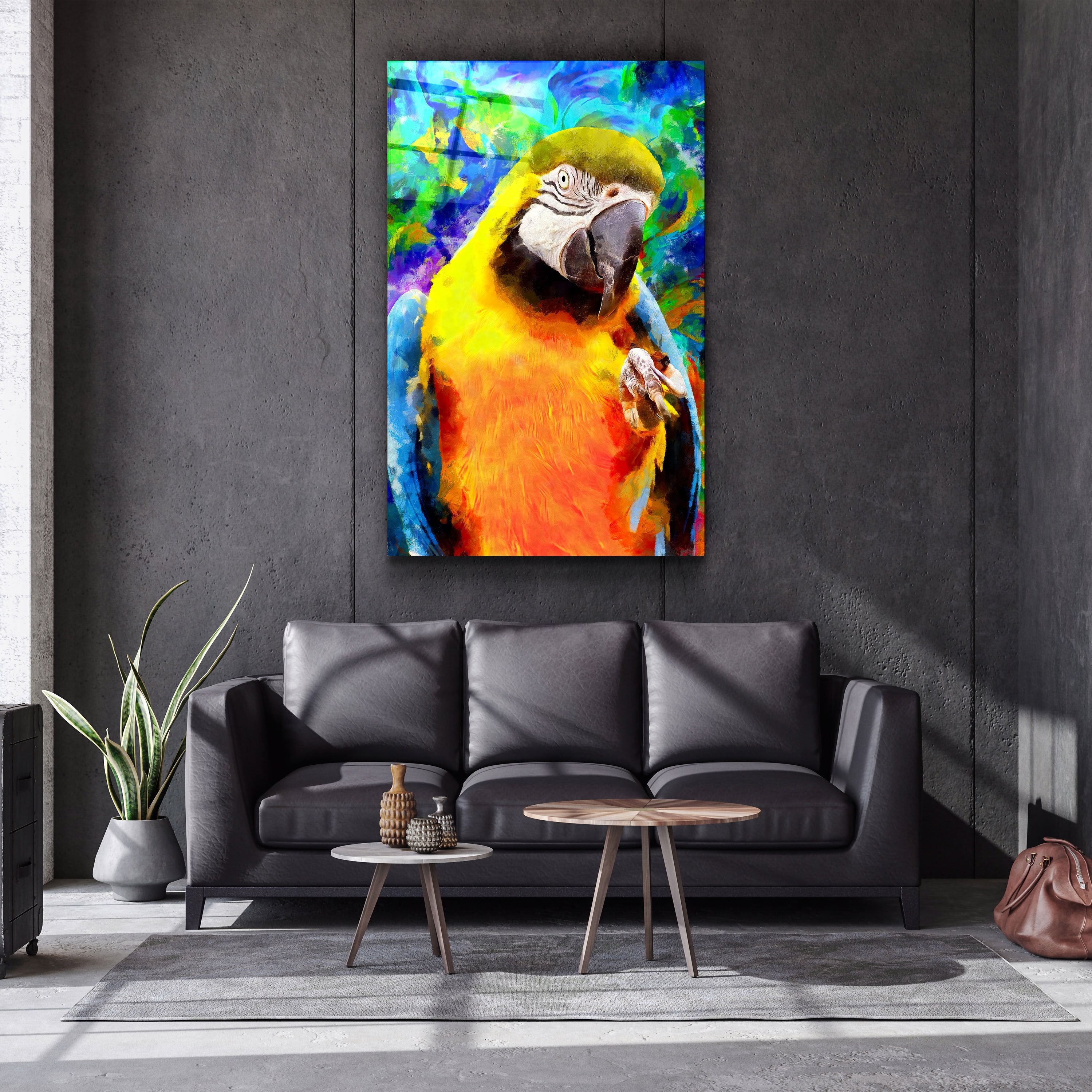 ・"Colorful Parrot"・Glass Wall Art