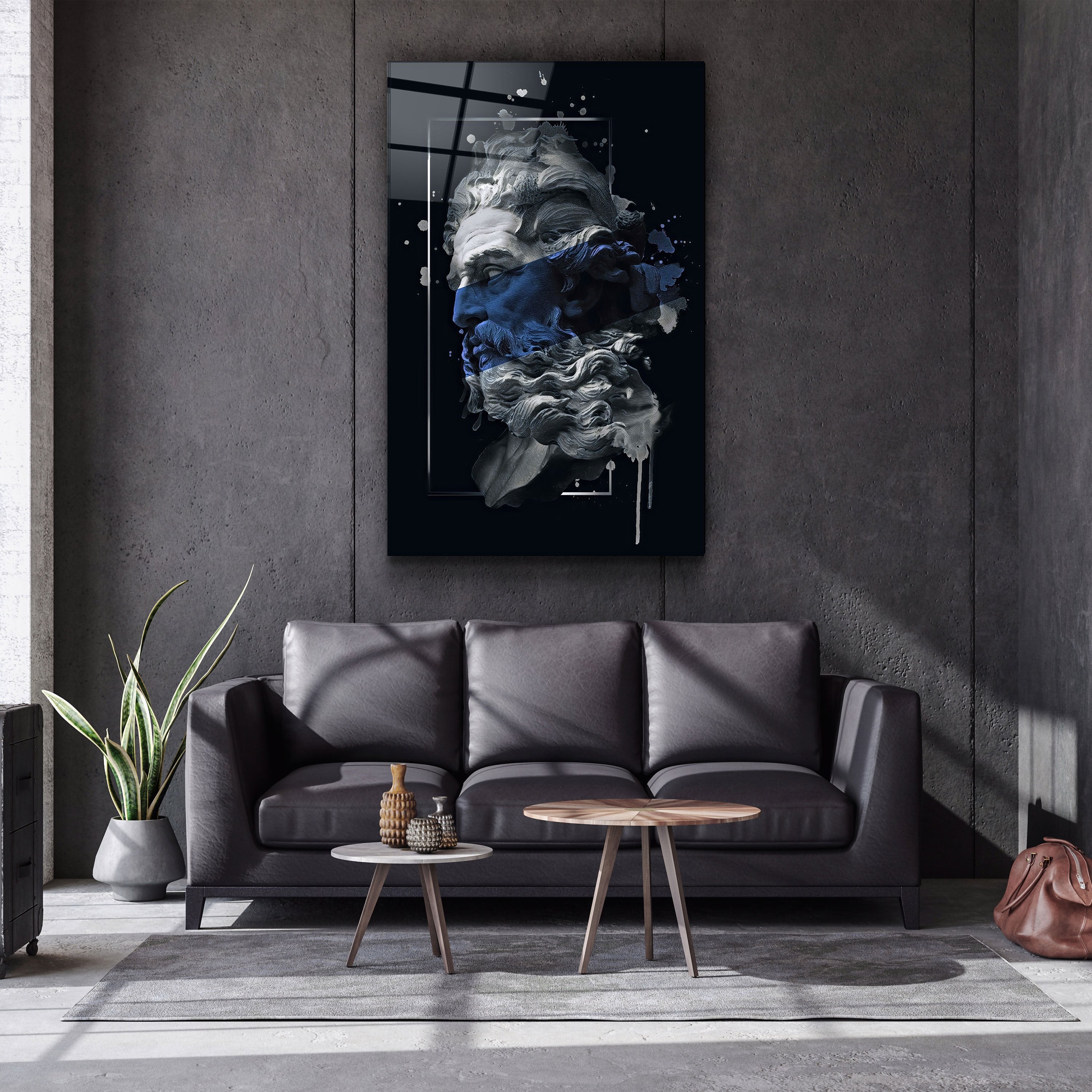 ・"Abstract Blue Poseidon"・Glass Wall Art