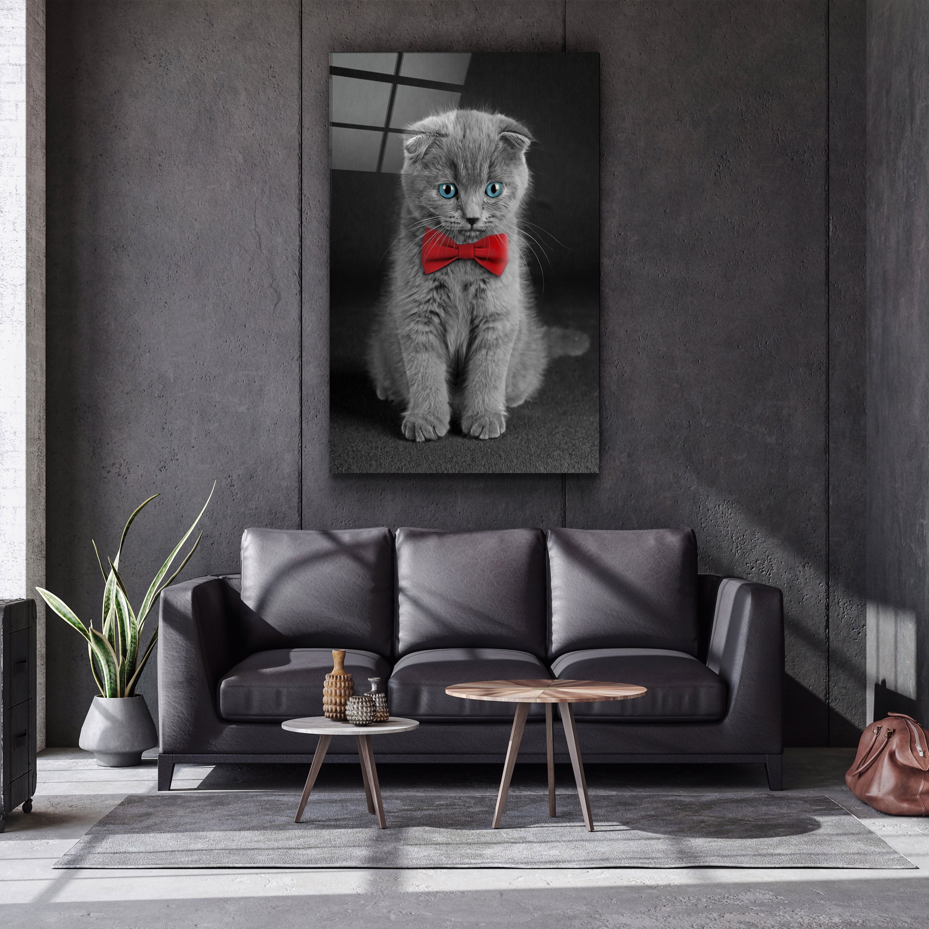 ・"Cat with Bow Tie "・Glass Wall Art