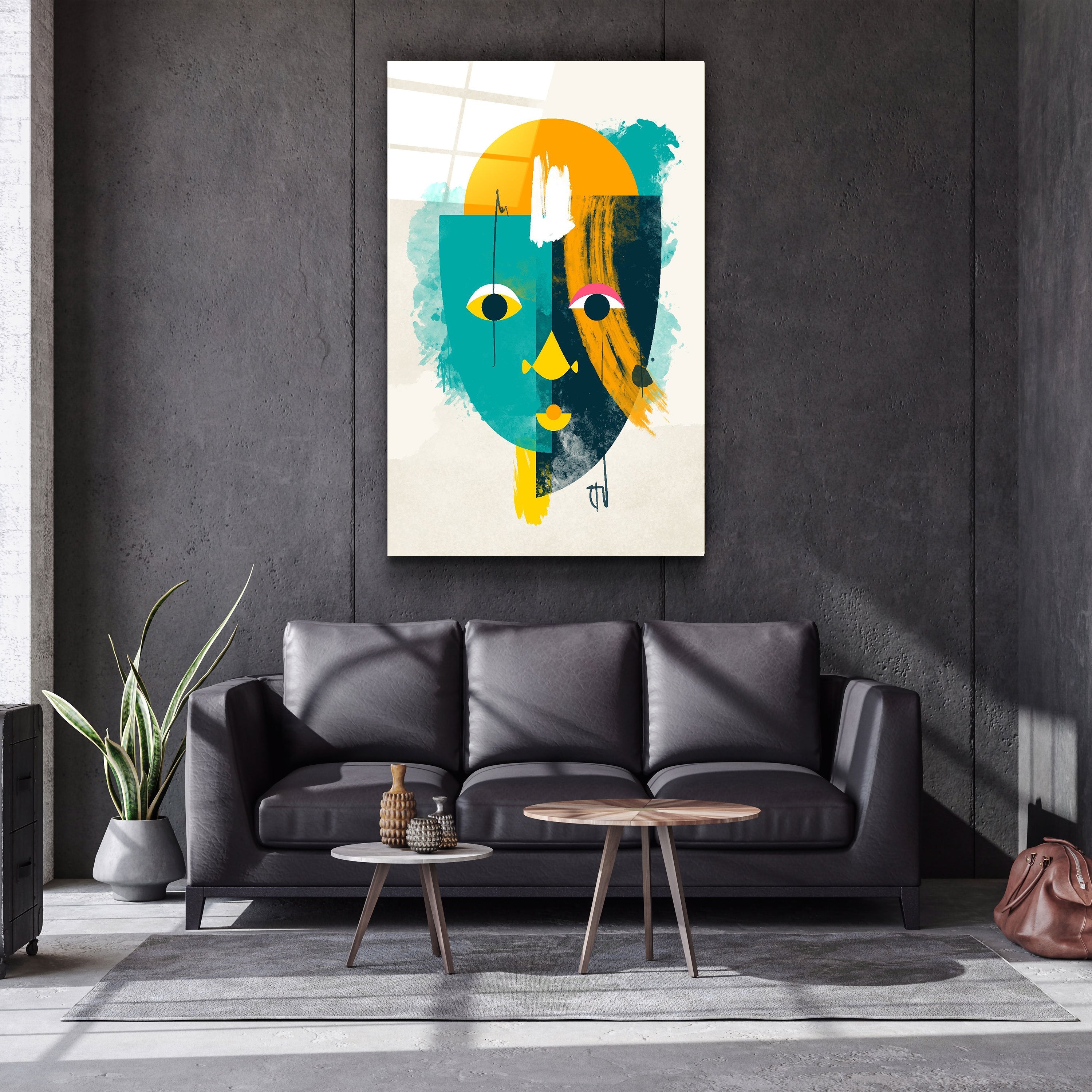 ・"Abstract Colorful Face V3"・Glass Wall Art