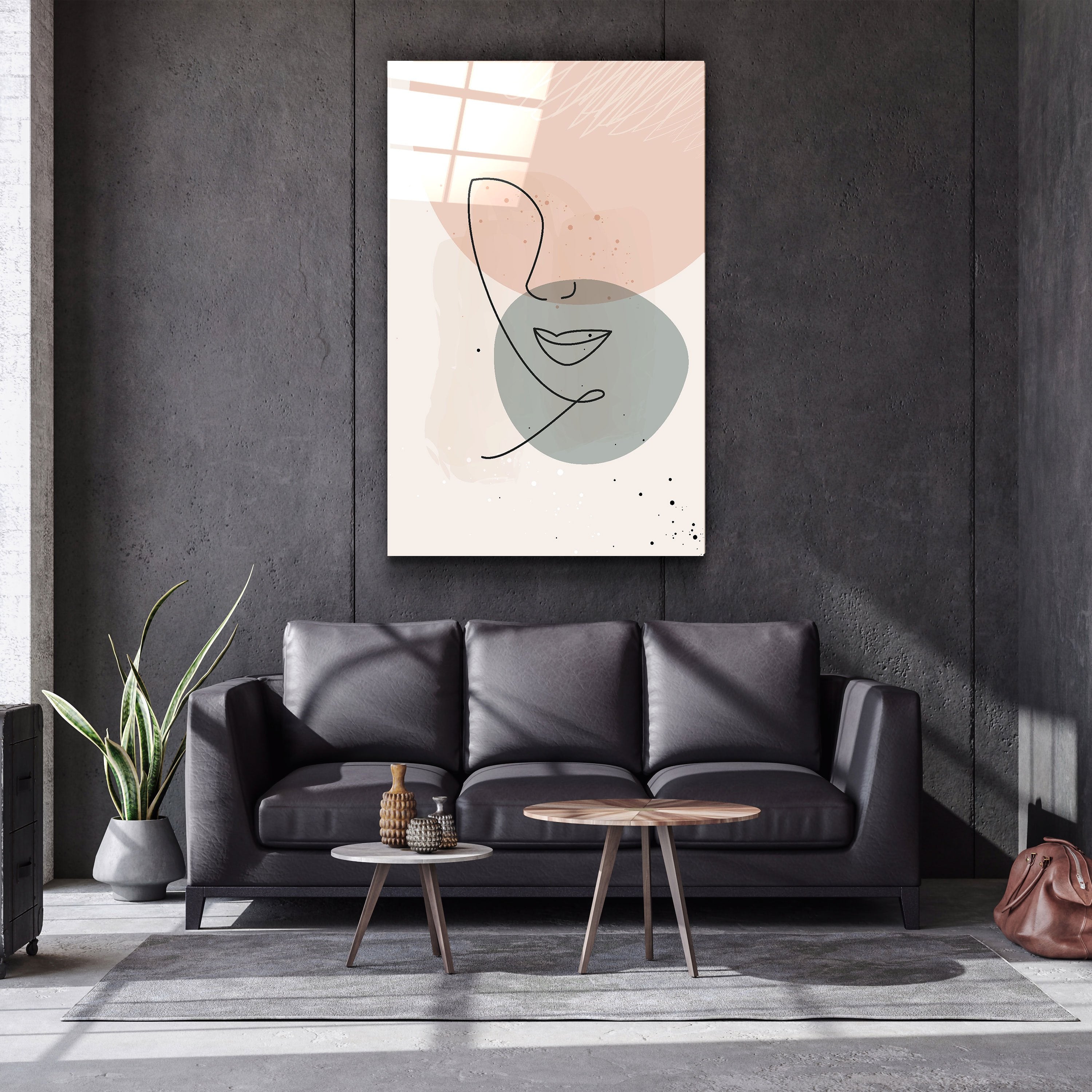 ・"Abstract Shapes and Face V1"・Glass Wall Art