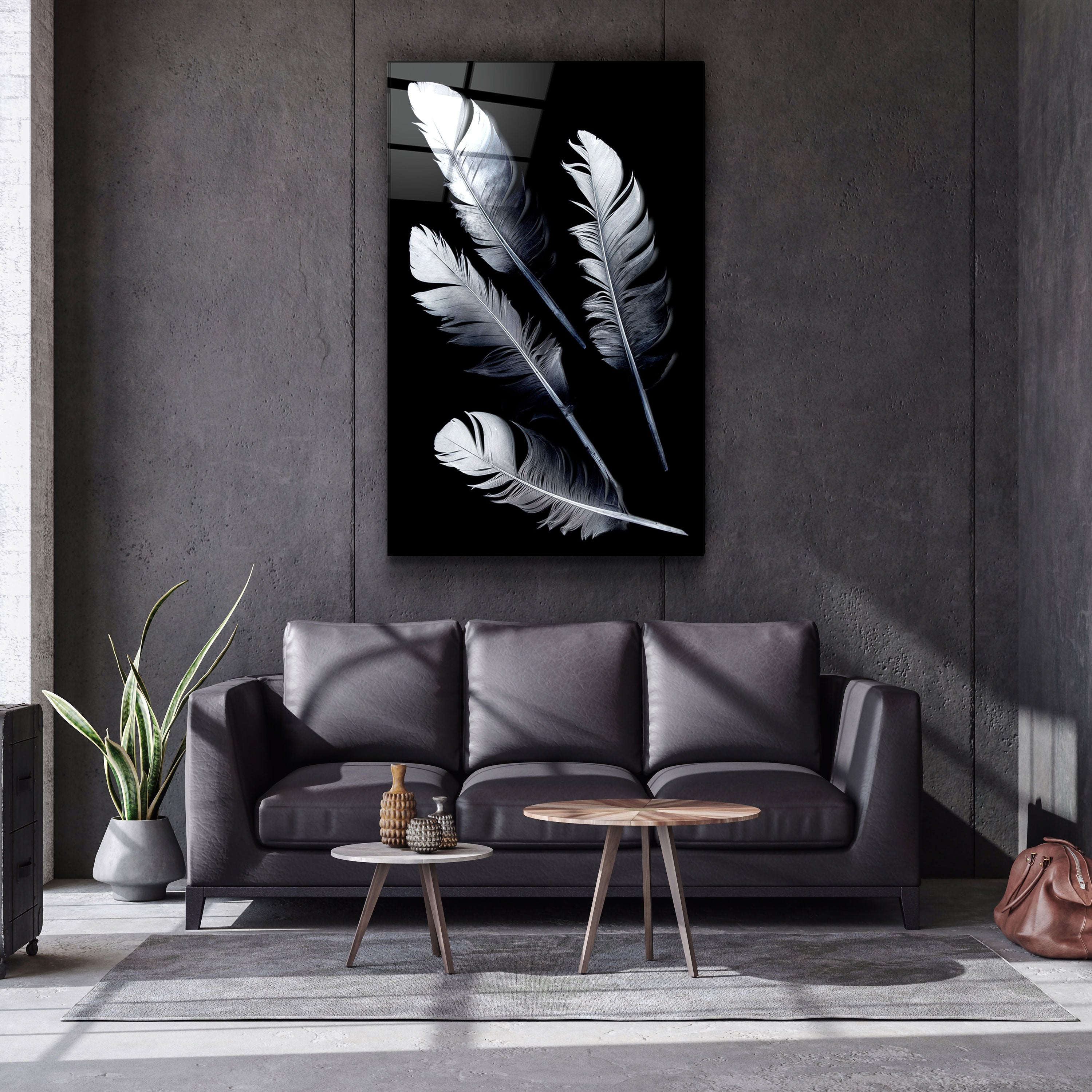 ・"White Feathers"・Glass Wall Art