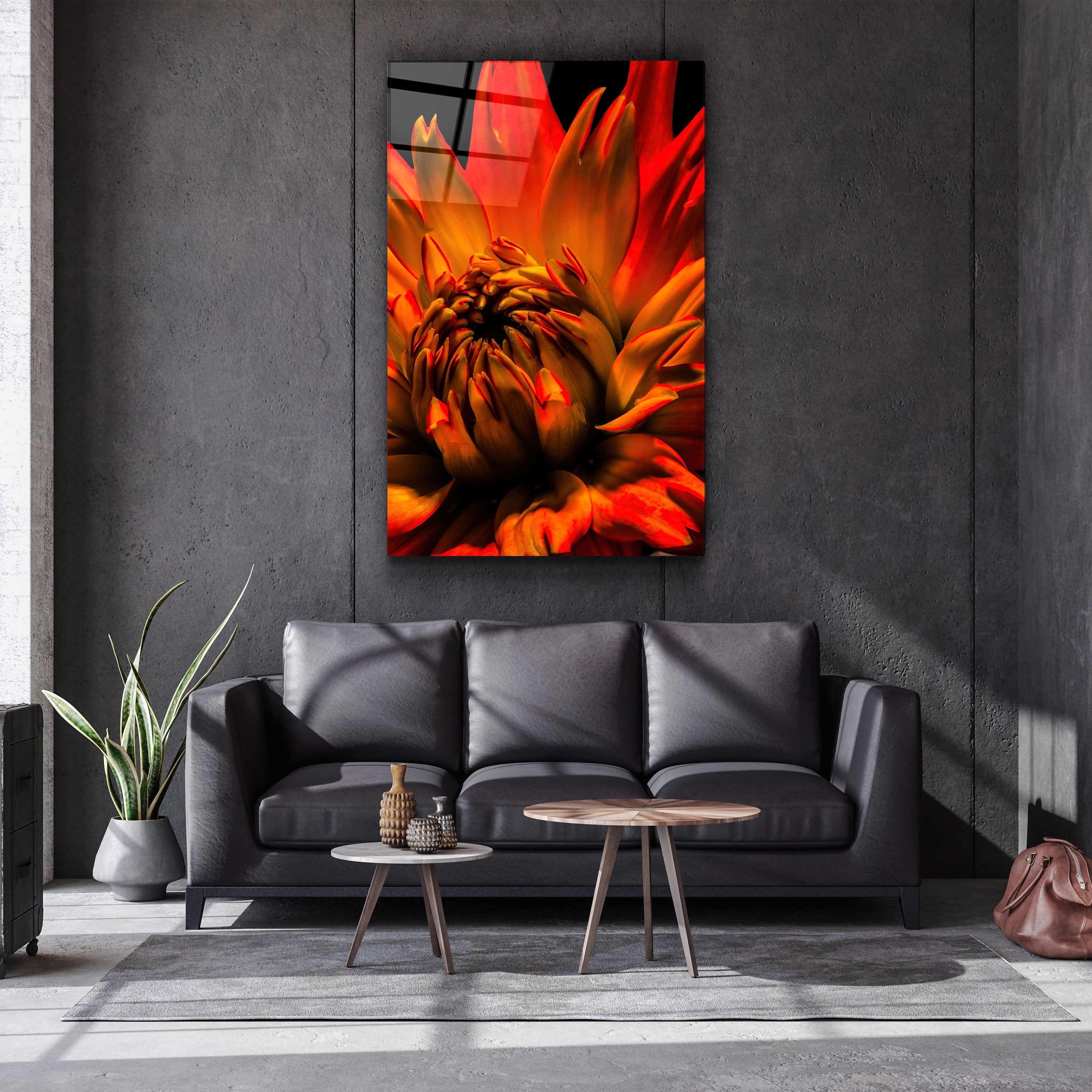 ・« Marguerite orange »・Art mural en verre